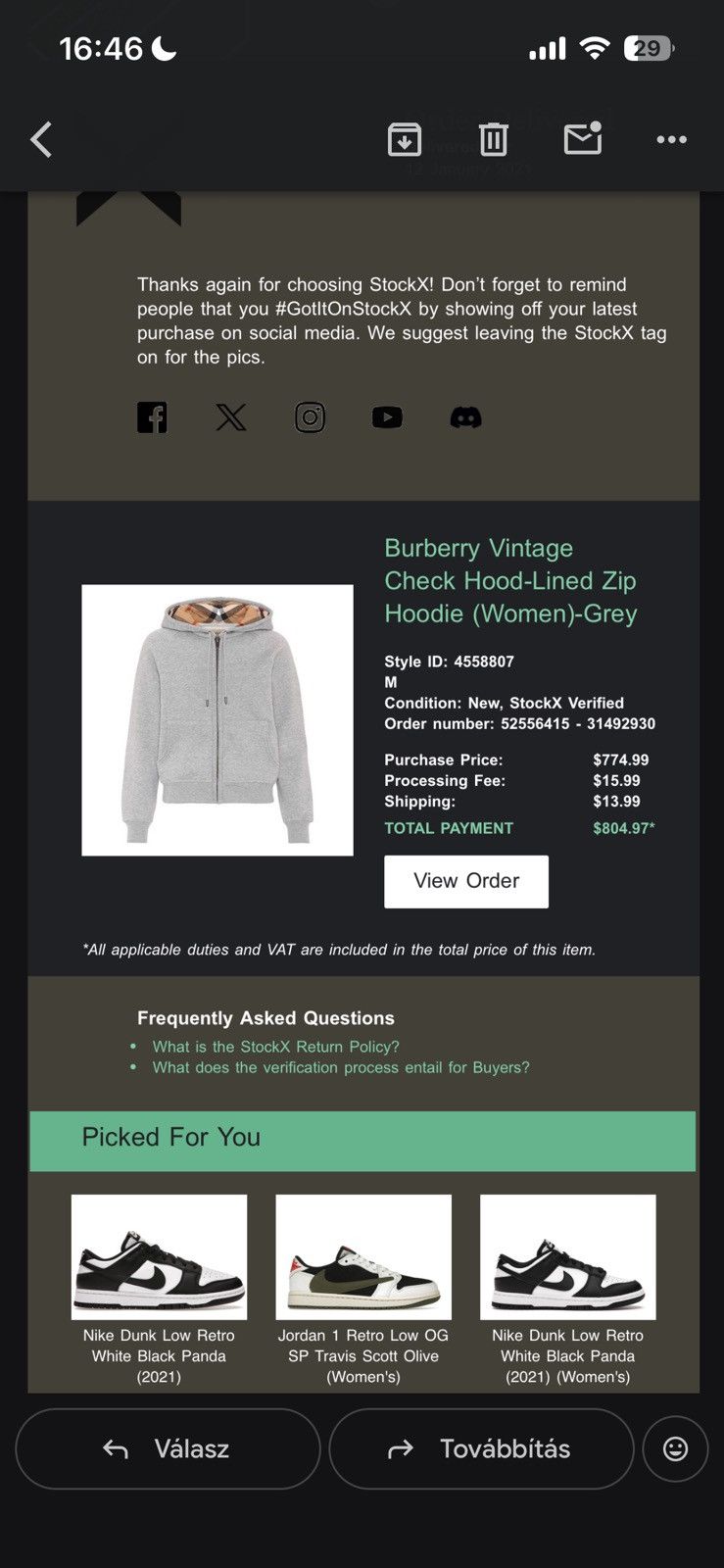 Other Burberry Vintage Check hood-lined zip hoodie – női M Size M / US 6-8 / IT 42-44 - 6 Thumbnail