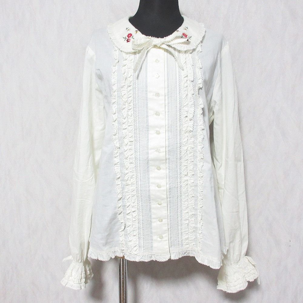 Other Other PINK HOUSE Flower Embroidered Pleated Shirt Textile Tops A2103FB366 DUTY FREE for USA Size ONE SIZE - 1 Thumbnail