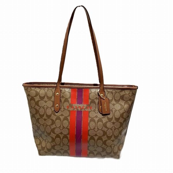 Coach Coach Coach Varsity Stripe City Zip Tote Bag F38405 Canvas Tote Bag F38405 in Good Condition Size ONE SIZE - 1 Thumbnail