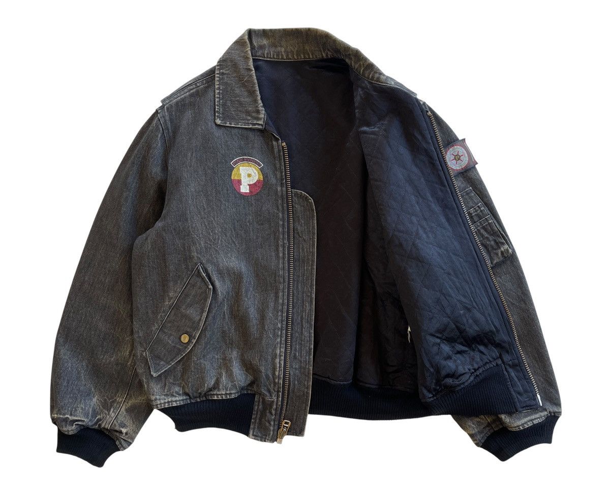 Pink House 1980s Washed Black Denim Bomber Jacket Size US XL / EU 56 / 4 - 7 Thumbnail
