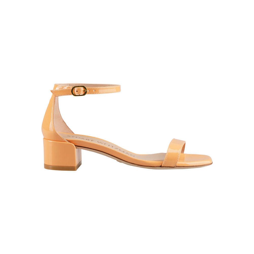 STUART WEITZMAN NUDISTCURVE LEATHER SANDAL, SIZE 40