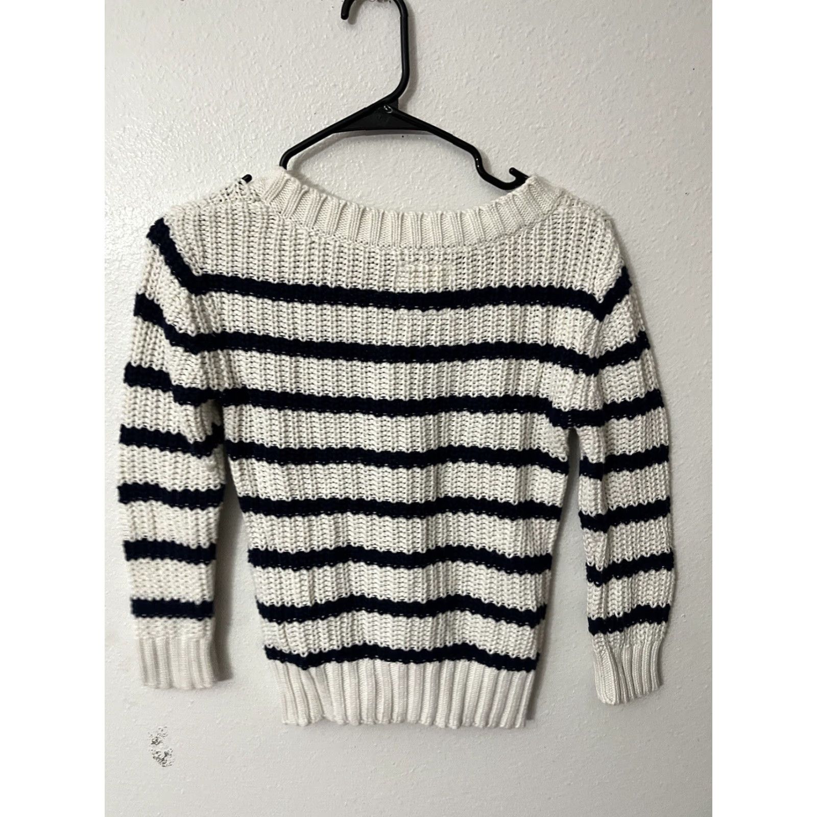 Vintage VINTAGE Aerie Womens Sweater Cardigan Knit Chunky Blue Striped Crew Neck Casual, 100% Cotton, All Seasons, Small Women Size S / US 4 / IT 40 - 3 Thumbnail