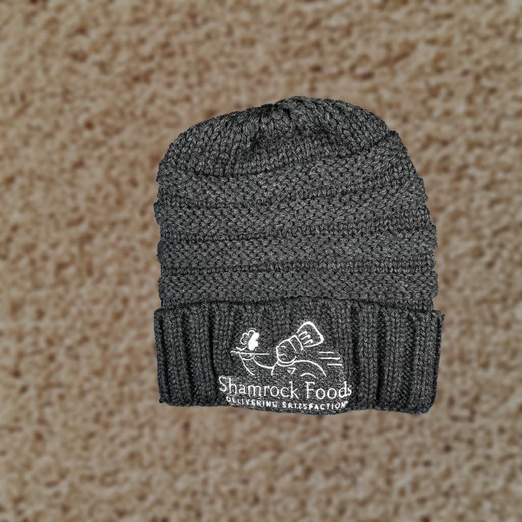 Vintage Simplicity Mens Beanie Hat Knit Gray One Size Shamrock Foods Logo Embroidered Winter Warm Cuffed Size ONE SIZE - 1 Thumbnail