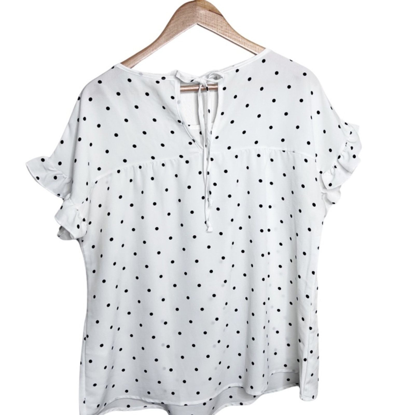 Other Hailey & Co White Black Polka Dot Ruffle Sleeve Blouse Size XL / US 12-14 / IT 48-50 - 12 Thumbnail