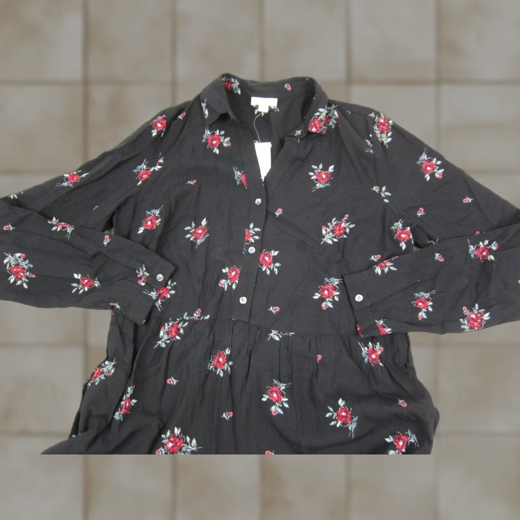 J. Jill J.Jill Shirt Dress Womens Medium Tall MT Black Floral Midi Long Sleeve NWT Size M / US 6-8 / IT 42-44 - 1 Thumbnail