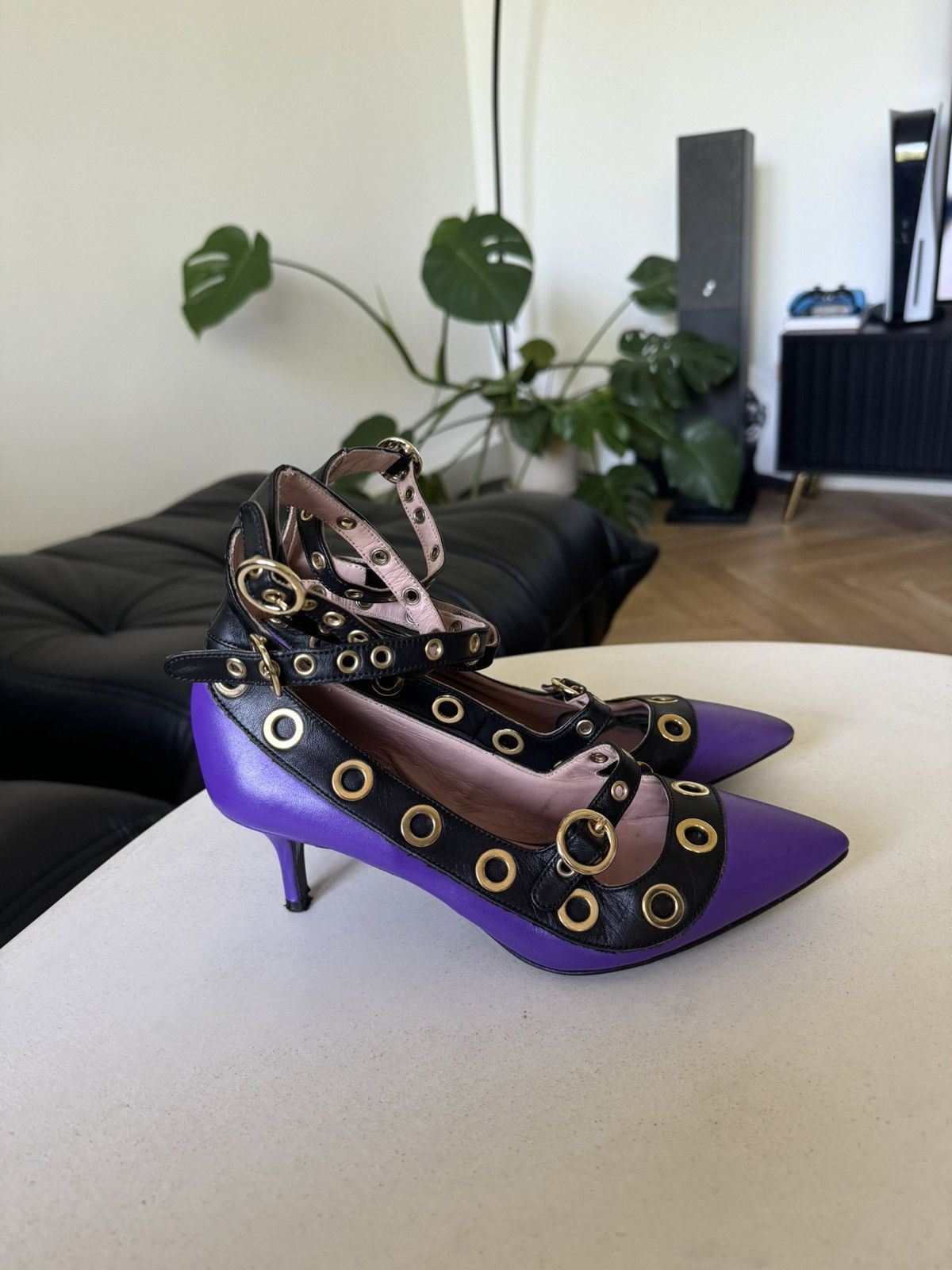 Moschino Moschino Boutique Heel Shoes Leather Purple Avant Garde Size US 7 / IT 37 - 3 Thumbnail