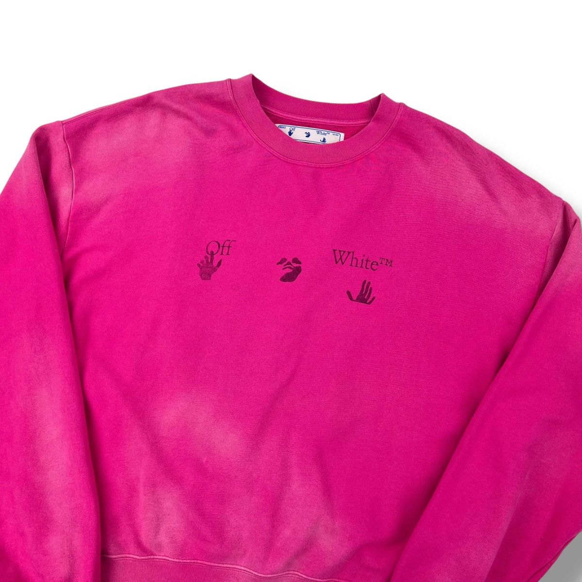 Off-White Off-White Hand Print Distressed Pink Sweatshirt Size US L / EU 52-54 / 3 - 1 Thumbnail