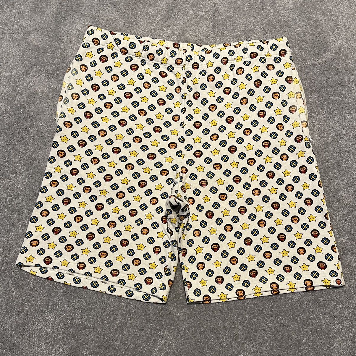 image of A Bathing Ape Bape Kaws Baby Milo Monogram Sweat Shorts XL in Brown/White/Blue, Men's (Size 38)