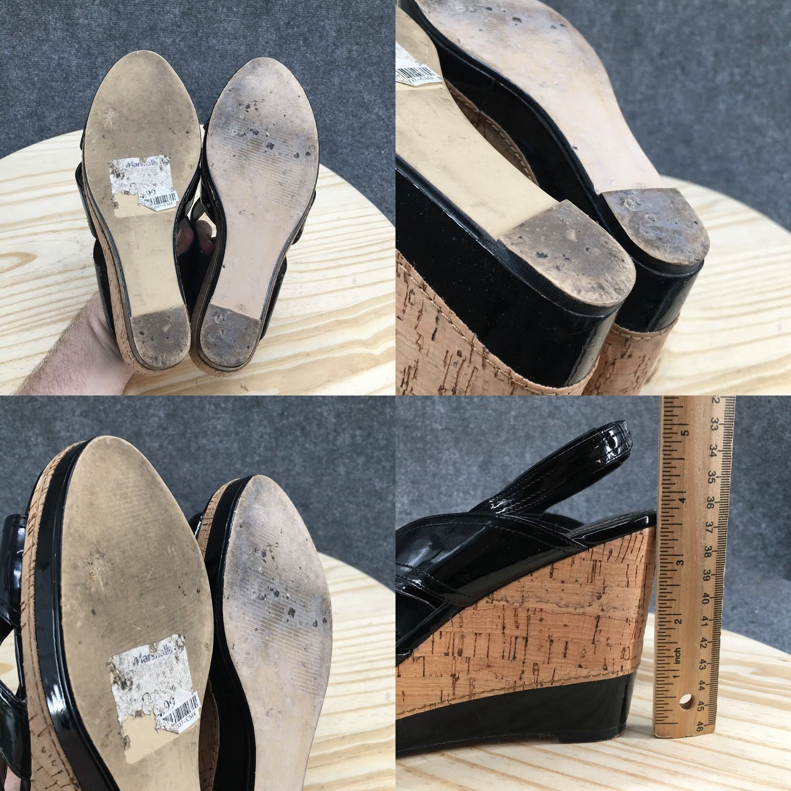 Vintage IMPO Sandals Women’s 8 M Warwick Wedge Slingback Black Faux Leather Cork Casual Size US 8 / IT 38 - 8 Thumbnail