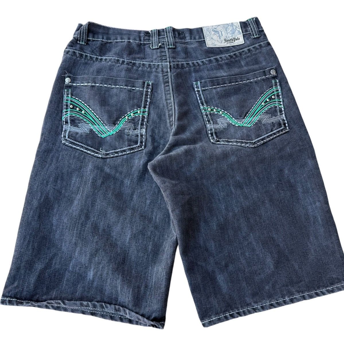 Southpole × Vintage Baggy Southpole Green Stiching Y2K Jorts Loose Shorts Skate Size US 36 / EU 52 - 2 Thumbnail