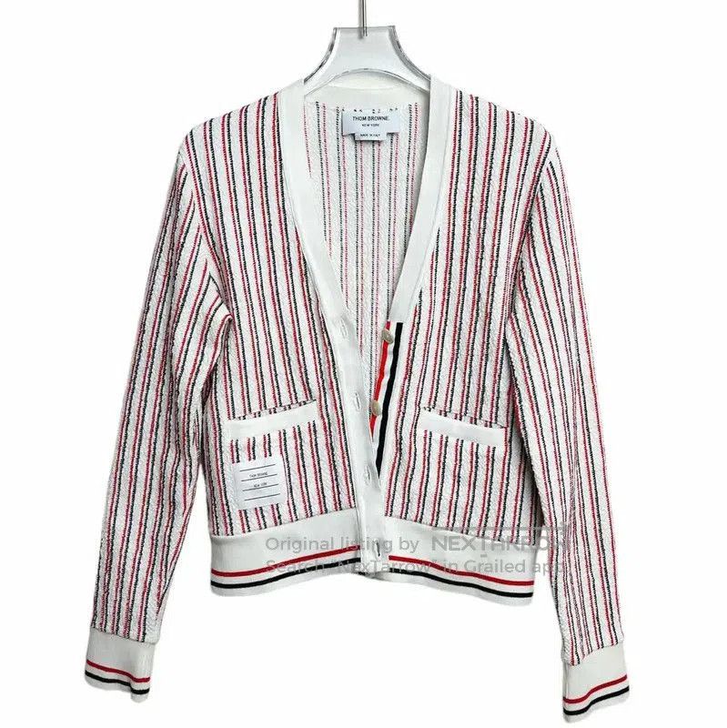 Thom Browne Women's White Striped Cardigan .