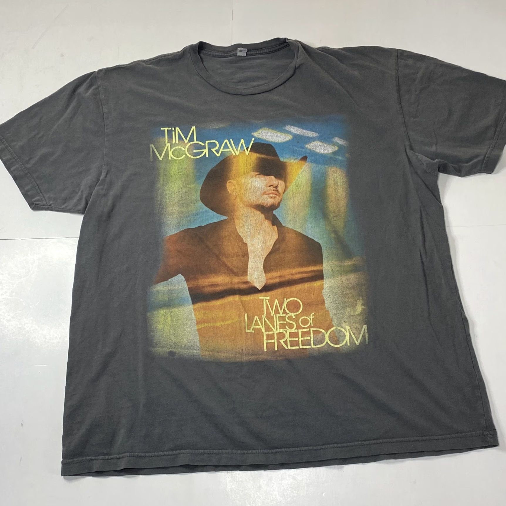 Next Level Tim McGraw Two Lanes Of Freedom Concert T Shirt Dark Gray XL Unisex 2013 Graphic Tee Size US XL / EU 56 / 4 - 3 Thumbnail