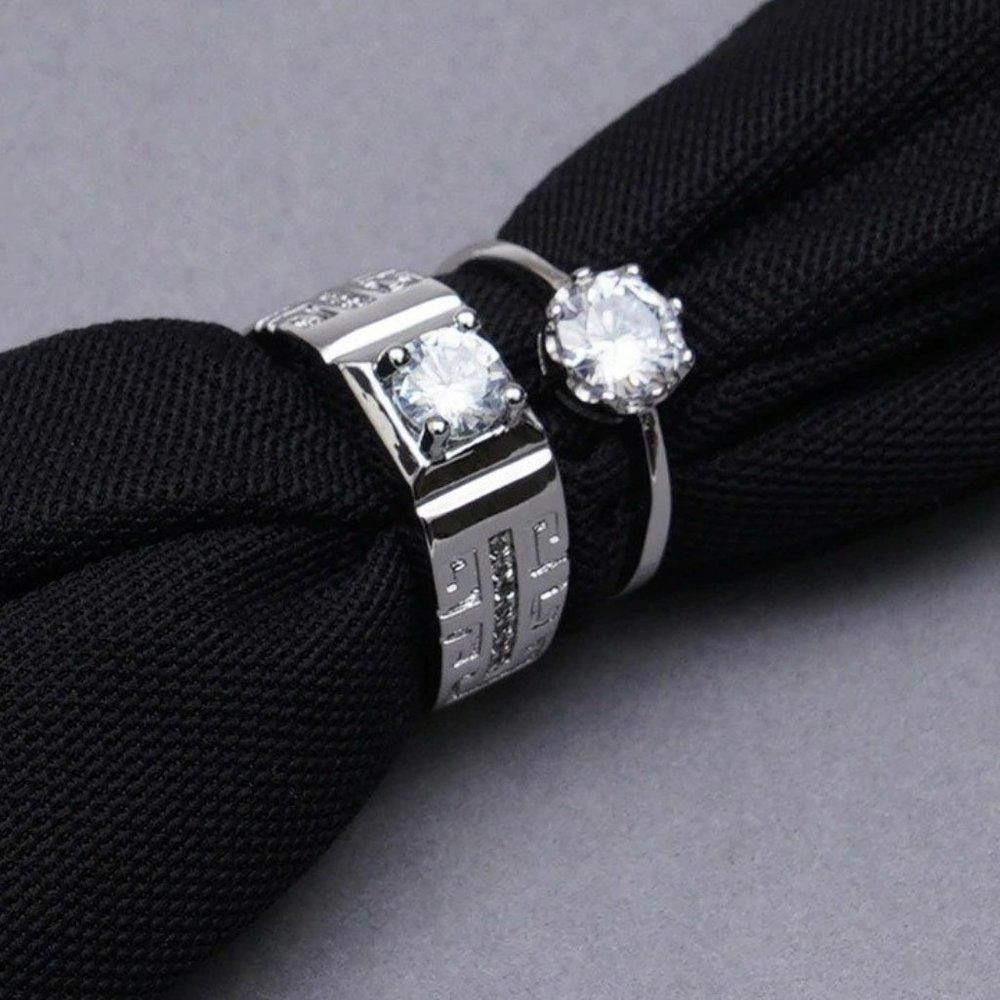 Designer 2pcs Sterling Silver Elegant Open Matching Couple Rings Size ONE SIZE - 8 Thumbnail
