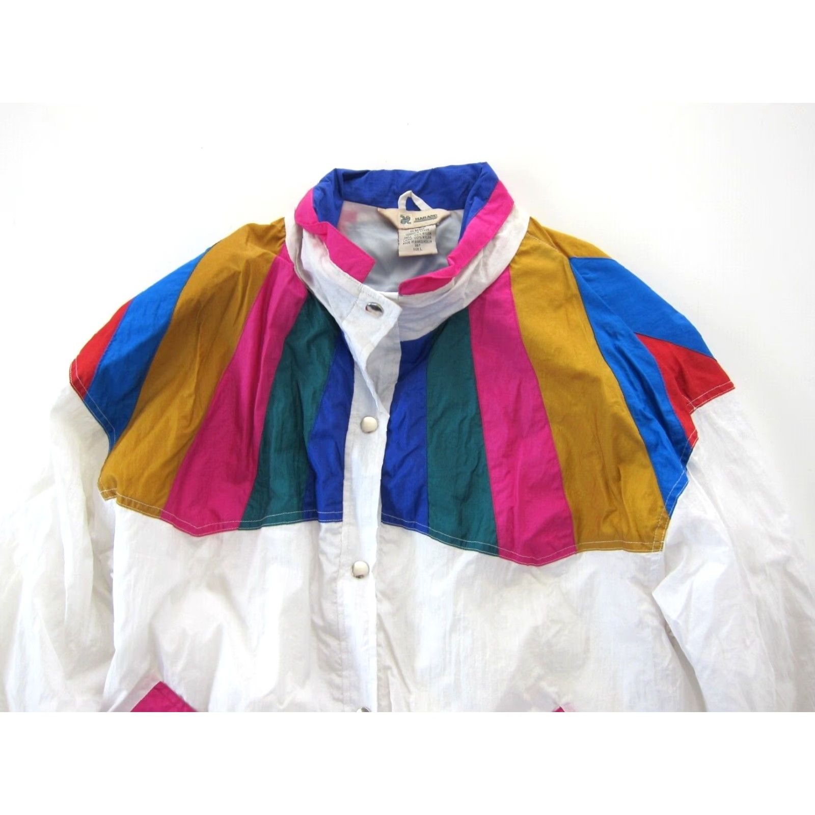 Haband Vtg Haband Nylon Pink Green Blue Yellow Rainbow Snap Pocket Track Jacket Large Size L / US 10 / IT 46 - 3 Thumbnail