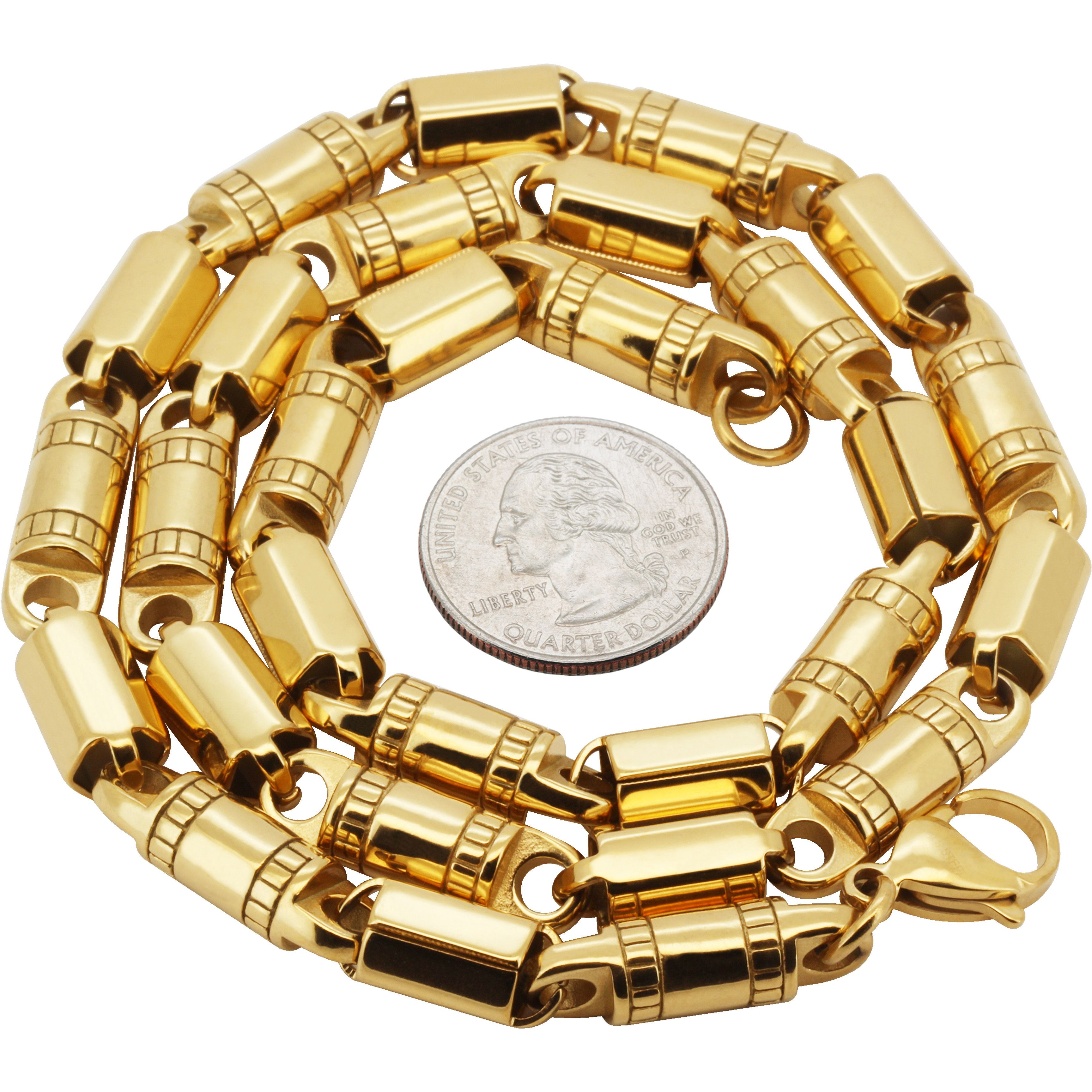 Other 316L SS 18k GP 8mm Barrel Link Chain Necklace 24” Size ONE SIZE - 2 Thumbnail