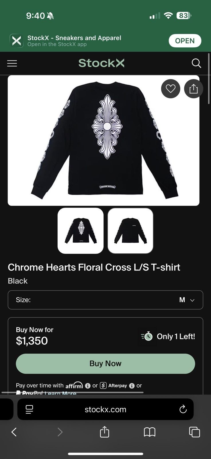 Chrome Hearts Chrome Hearts Floral Cross Long Sleeve T Shirt Size US M / EU 48-50 / 2 - 16 Thumbnail