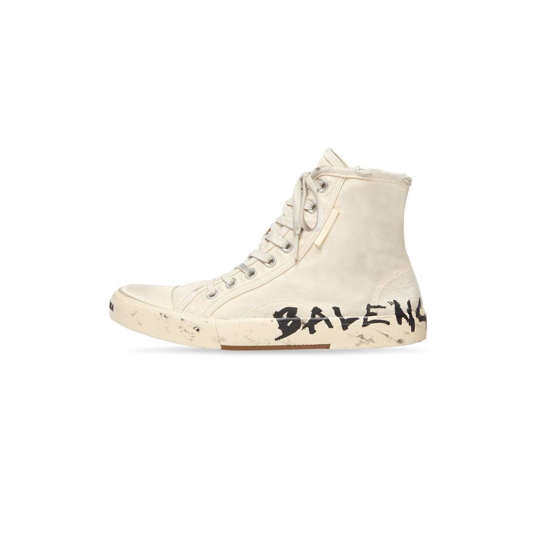 Balenciaga o1mt1gz0824 Paris High Top Graffiti Sneaker in Cream Size US 14 / EU 47 - 5 Thumbnail