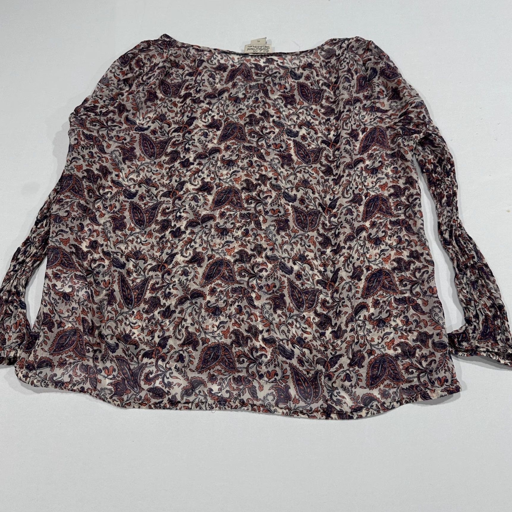 Lucky Brand Lucky Brand Blouse Womens XL Purple White Paisley Bell Sleeve Rayon Lightweight Boho Prairie Hippie Womens XL Bell Sleeve Lightweight Size XL / US 12-14 / IT 48-50 - 5 Thumbnail