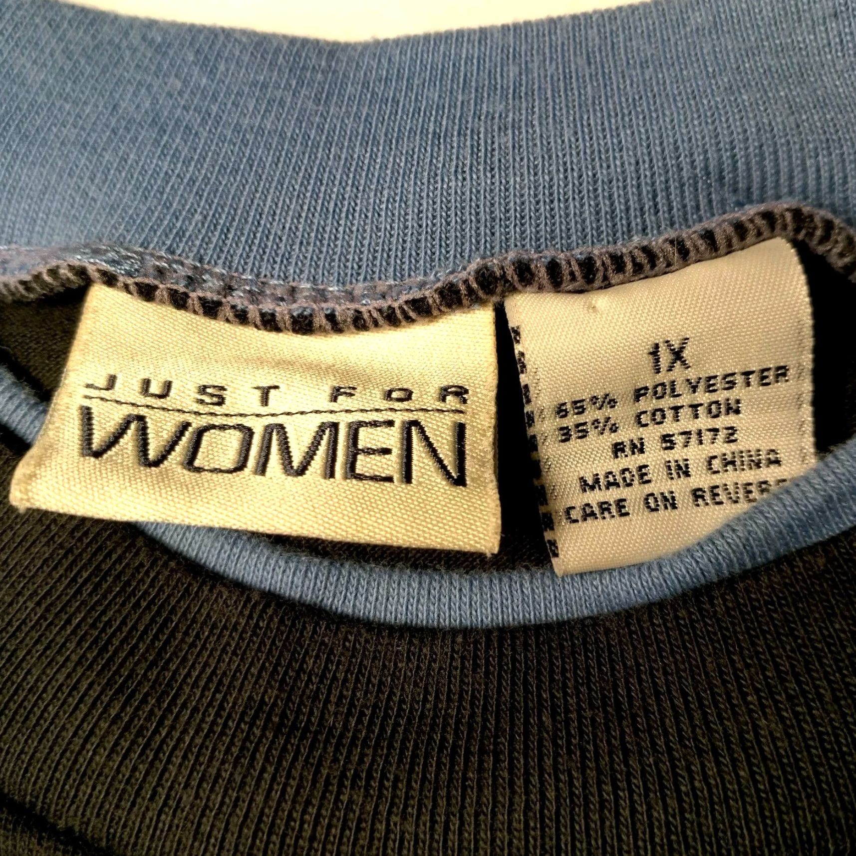 Vintage VINTAGE Just For Women T Shirt 1X Plus Size Retro Stripe Crest Crew Neck Short Sleeve Black Blue 1990s Women Size XL / US 12-14 / IT 48-50 - 4 Thumbnail