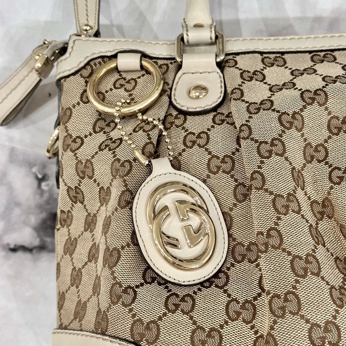 Gucci GUCCI CREME LEATHER GG CANVAS SUKEY BAG Size ONE SIZE - 2 Thumbnail