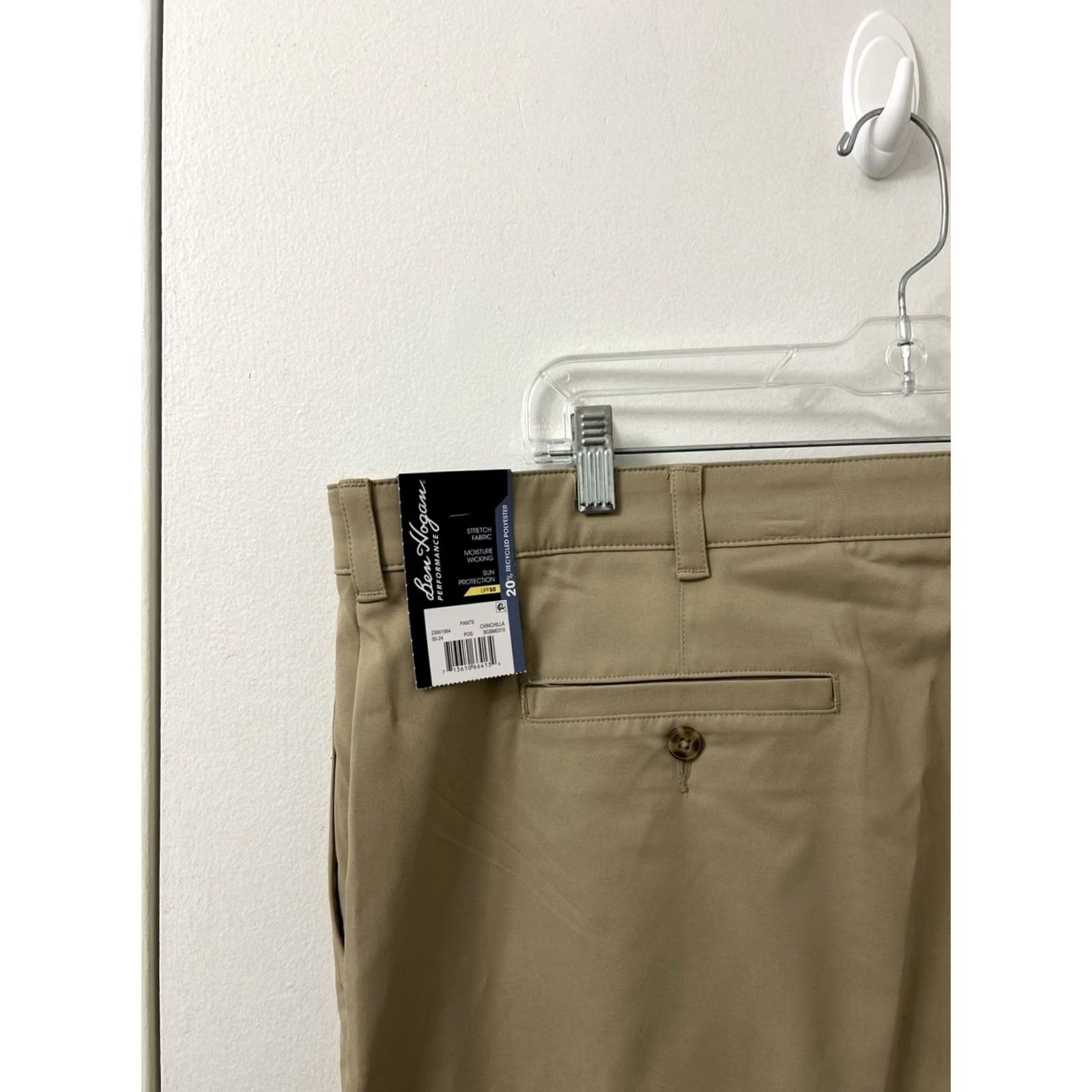 Hogan Ben Hogan Performance Pants Mens 42x30 Khakis Tan Beige Stretch Moisture Wicking UPF50 Zipper Button Flat Front 5-Pocket Travel Workwear Casual Golf Size US 42 / EU 58 - 5 Thumbnail