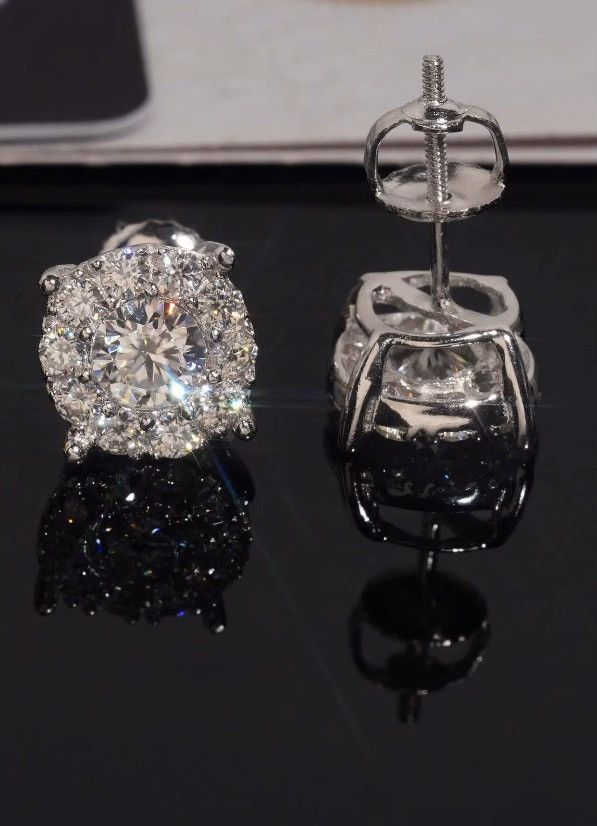 Other VVS Iced Out Silver Moissanite Earrings 8.8mm Size ONE SIZE - 1 Thumbnail