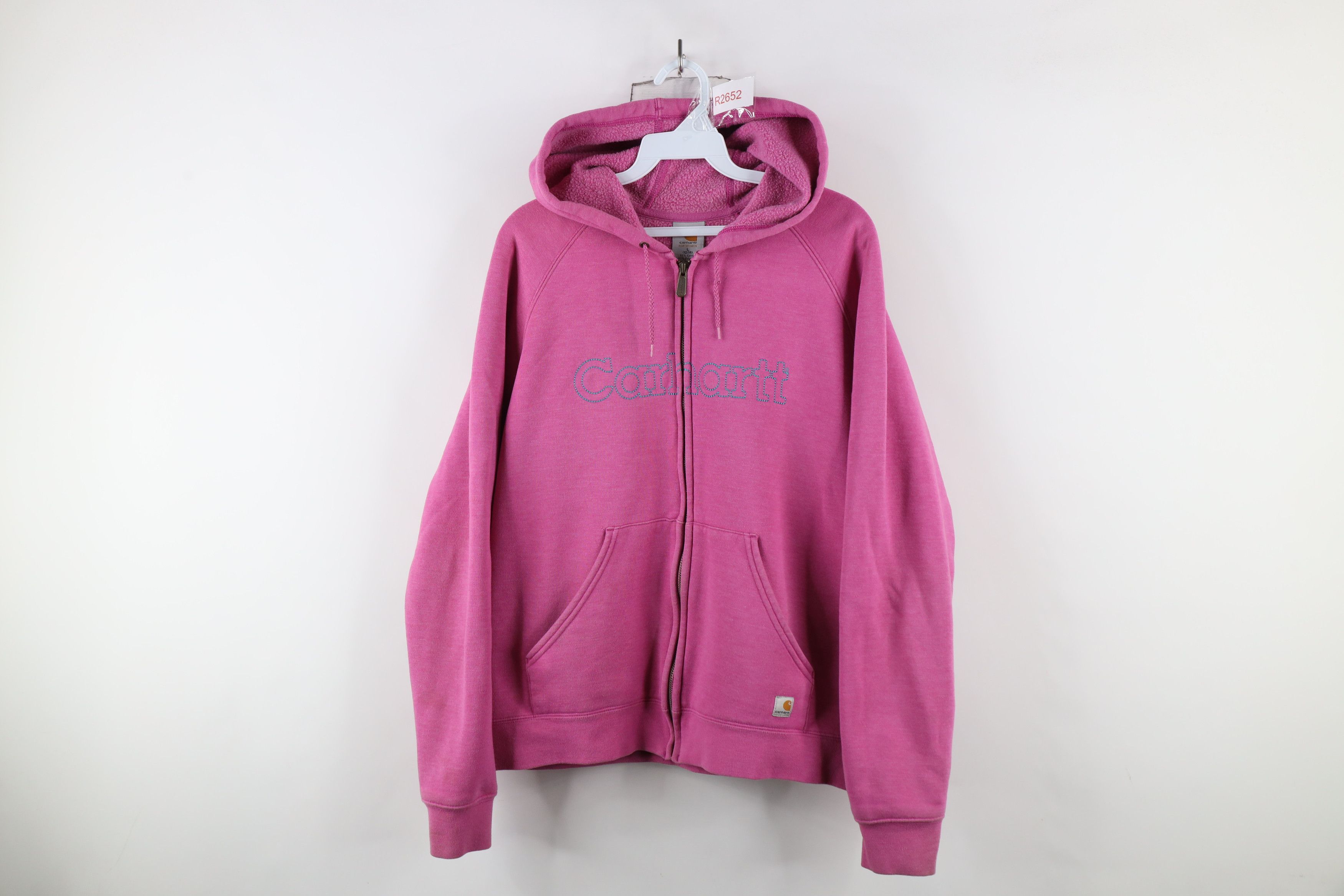 Carhartt × Vintage Vintage Carhartt Spell Out Full Zip Hoodie Sweatshirt Pink Size L / US 10 / IT 46 - 1 Thumbnail
