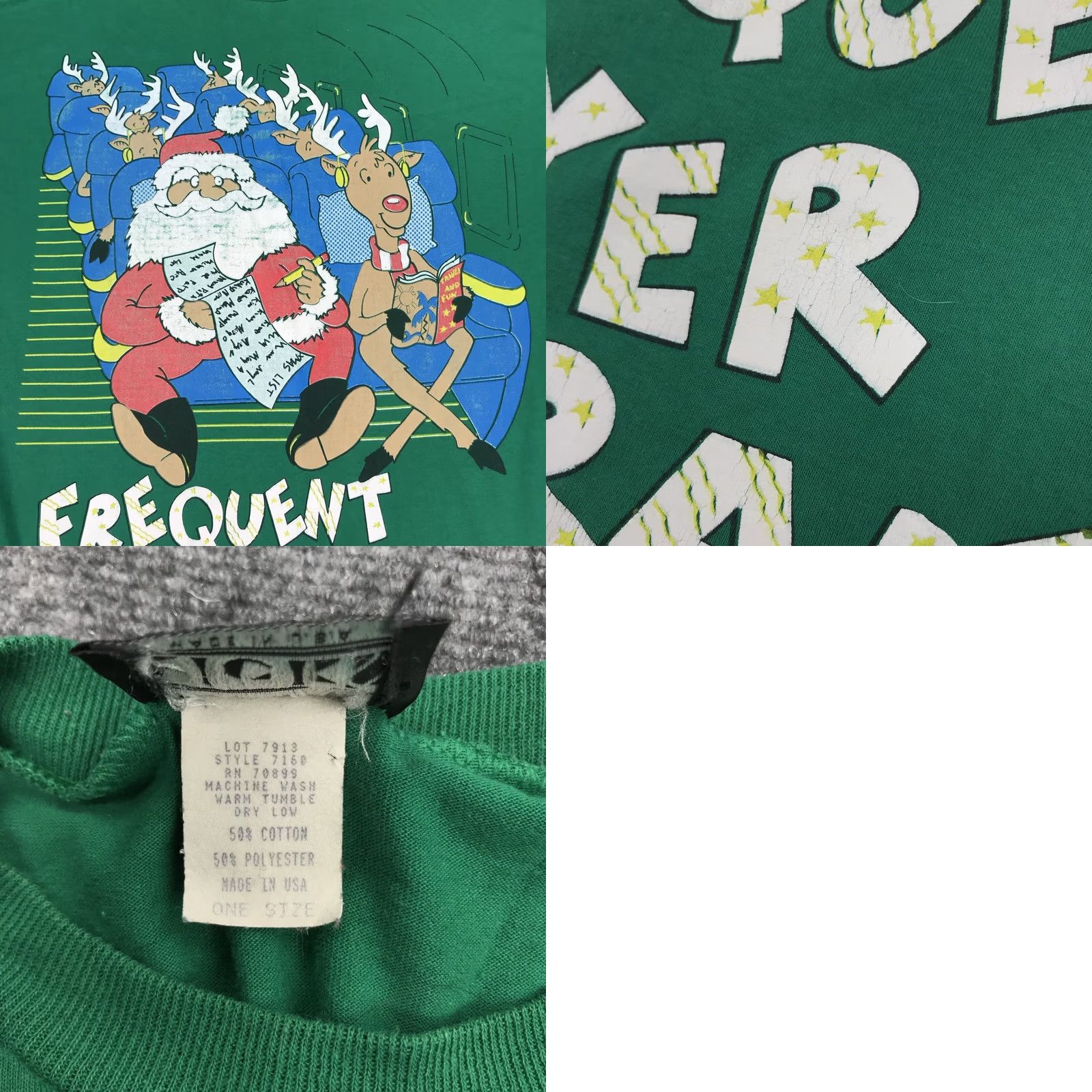 Vintage VINTAGE Kick’s Christmas Shirt One Size Mens Green Santa Reindeer Front Graphic 90s Front Graphic Christmas Holiday Tee Size US M / EU 48-50 / 2 - 8 Thumbnail
