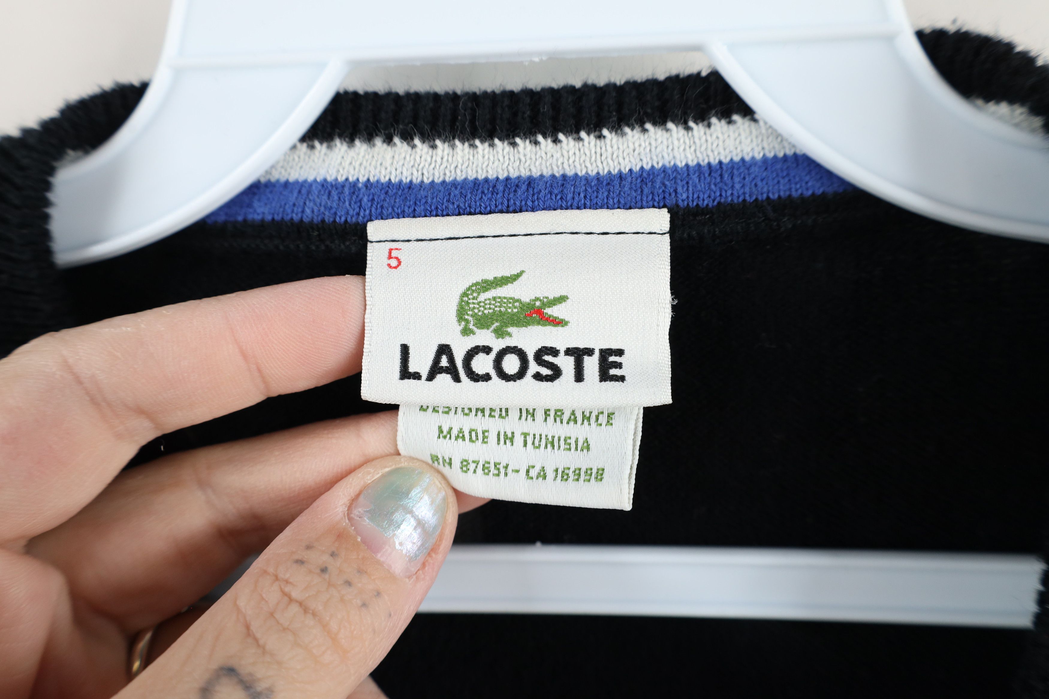 Lacoste × Vintage Vintage Lacoste Croc Logo Cotton Knit V-Neck Sweater Black Size US M / EU 48-50 / 2 - 5 Thumbnail