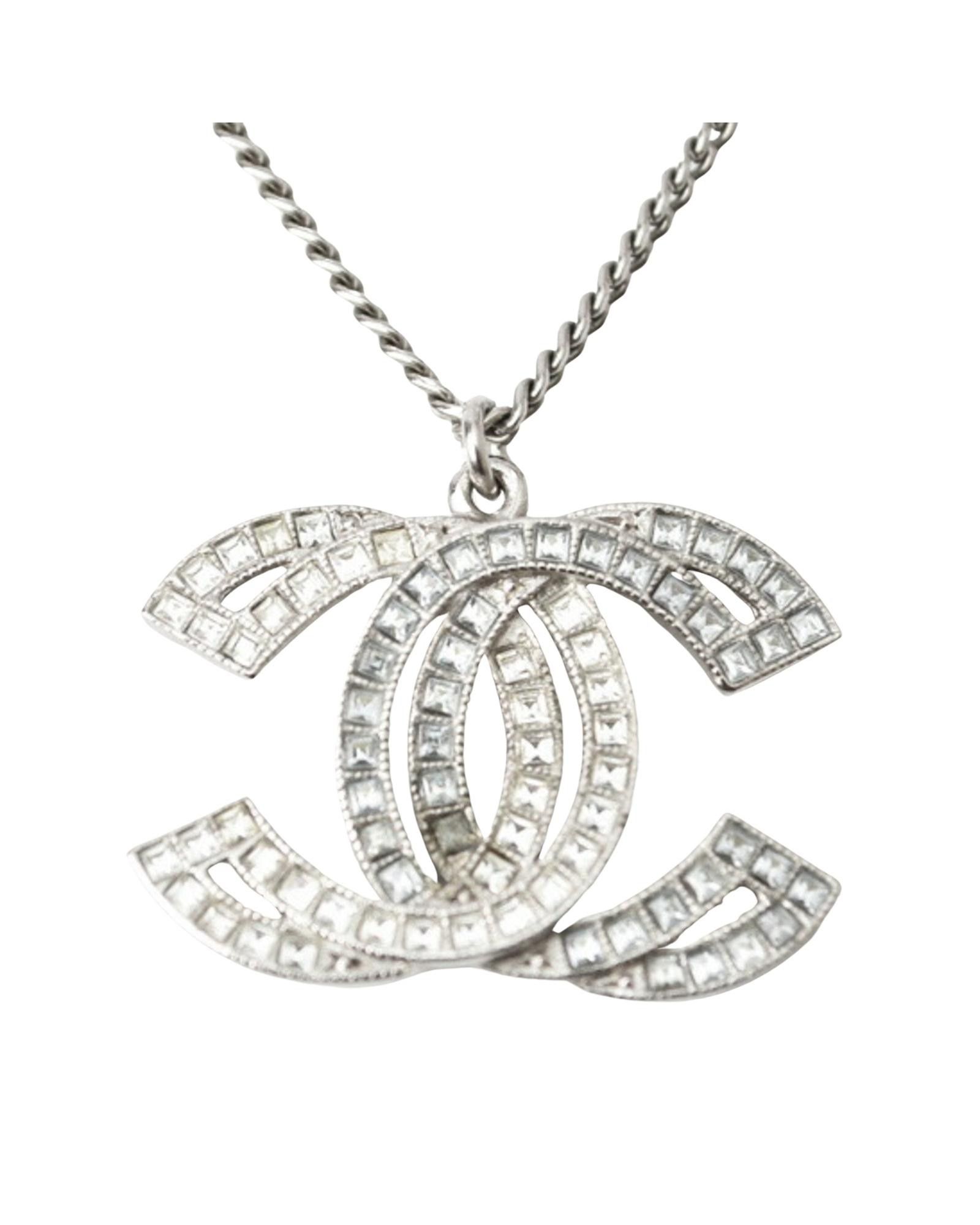 image of Chanel Exquisite Rhinestone Pendant Necklace in Silver, Women's