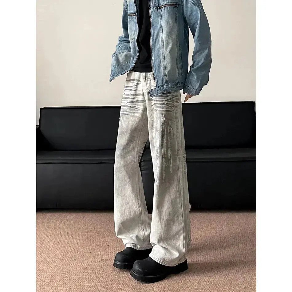 Japanese Brand Retro loose dirty dyed cat whisker jeans Size US 32 / EU 48 - 6 Thumbnail