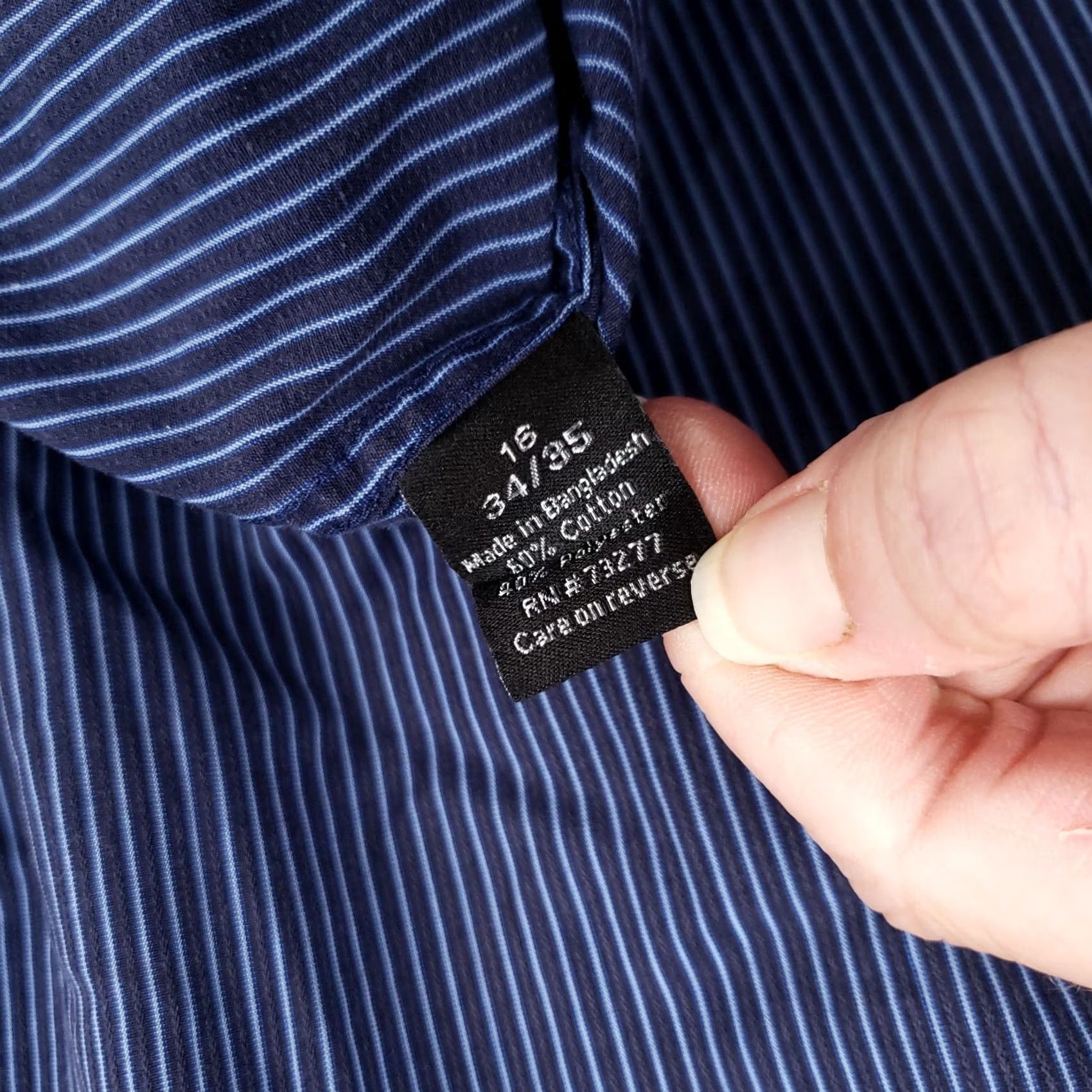 Apt. 9 Apt. 9 Dress Shirt Mens 16 Button-Up Blue Slim Fit Pinstripe Long Sleeve Cotton Size 42R - 4 Thumbnail
