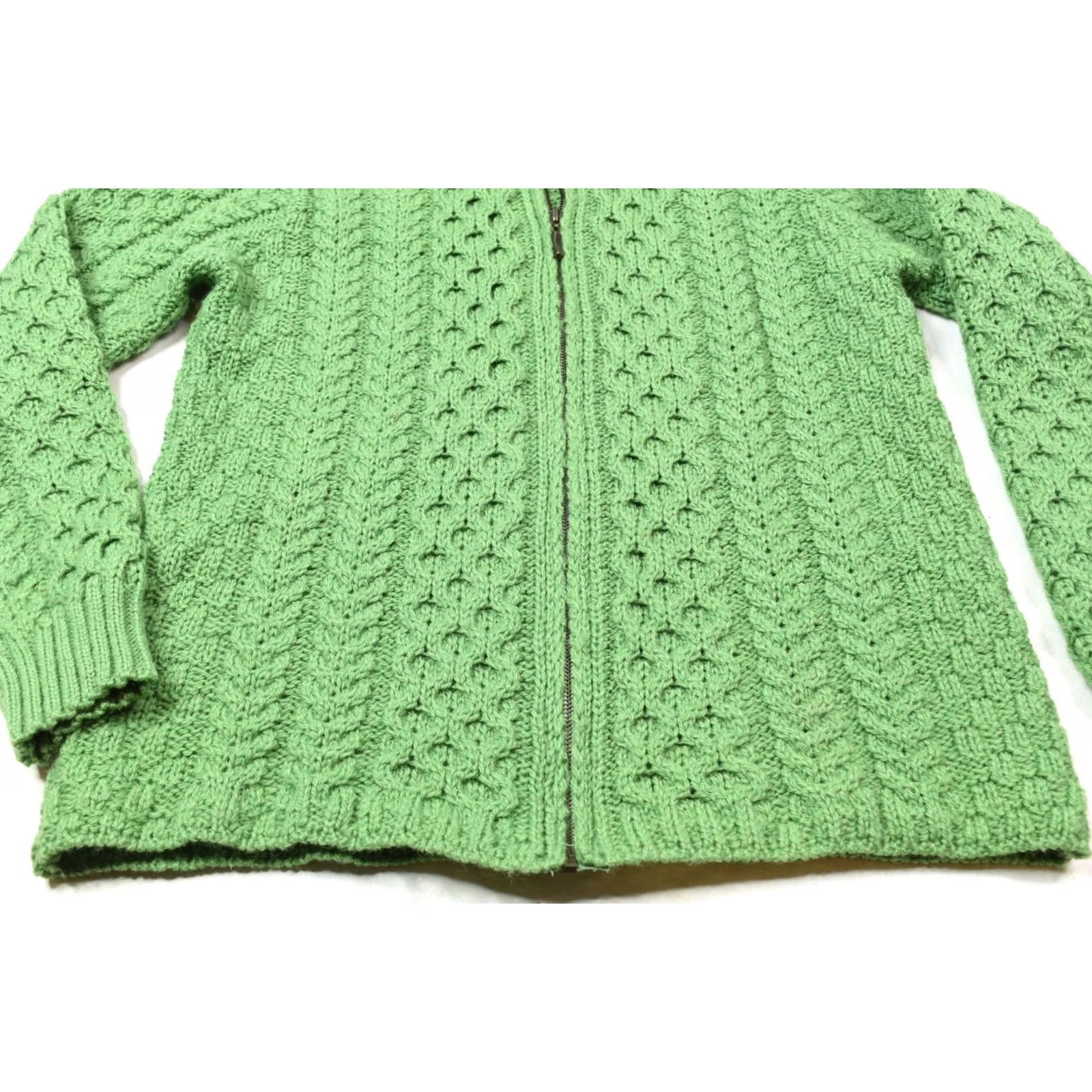 Vintage Inis Crafts Cable-Knit Sweater Womens M Green Merino Wool Full Zip Size M / US 6-8 / IT 42-44 - 4 Thumbnail
