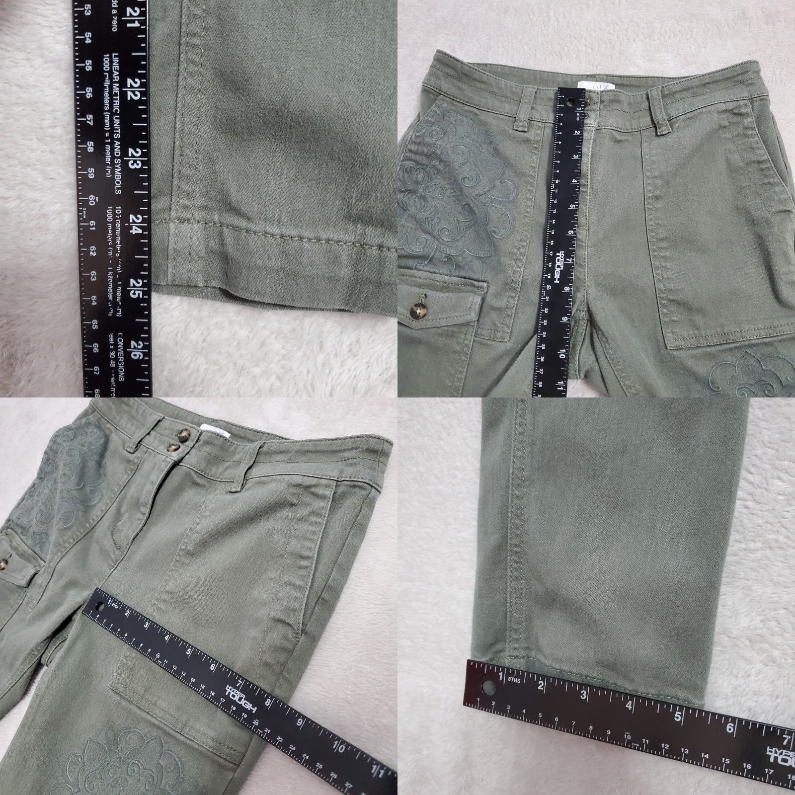 J. Jill VINTAGE J Jill Pants Women Petite 4 Olive Green Embroidered Mid Rise Skinny Cargo Jeans Girls Womens Size 27" / US 4 / IT 40 - 8 Thumbnail