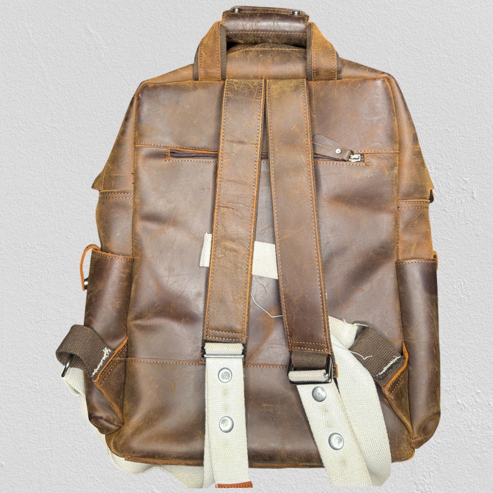 Other Vintage Style Brown Leather Utility Backpack Multi Pocket Size ONE SIZE - 2 Thumbnail