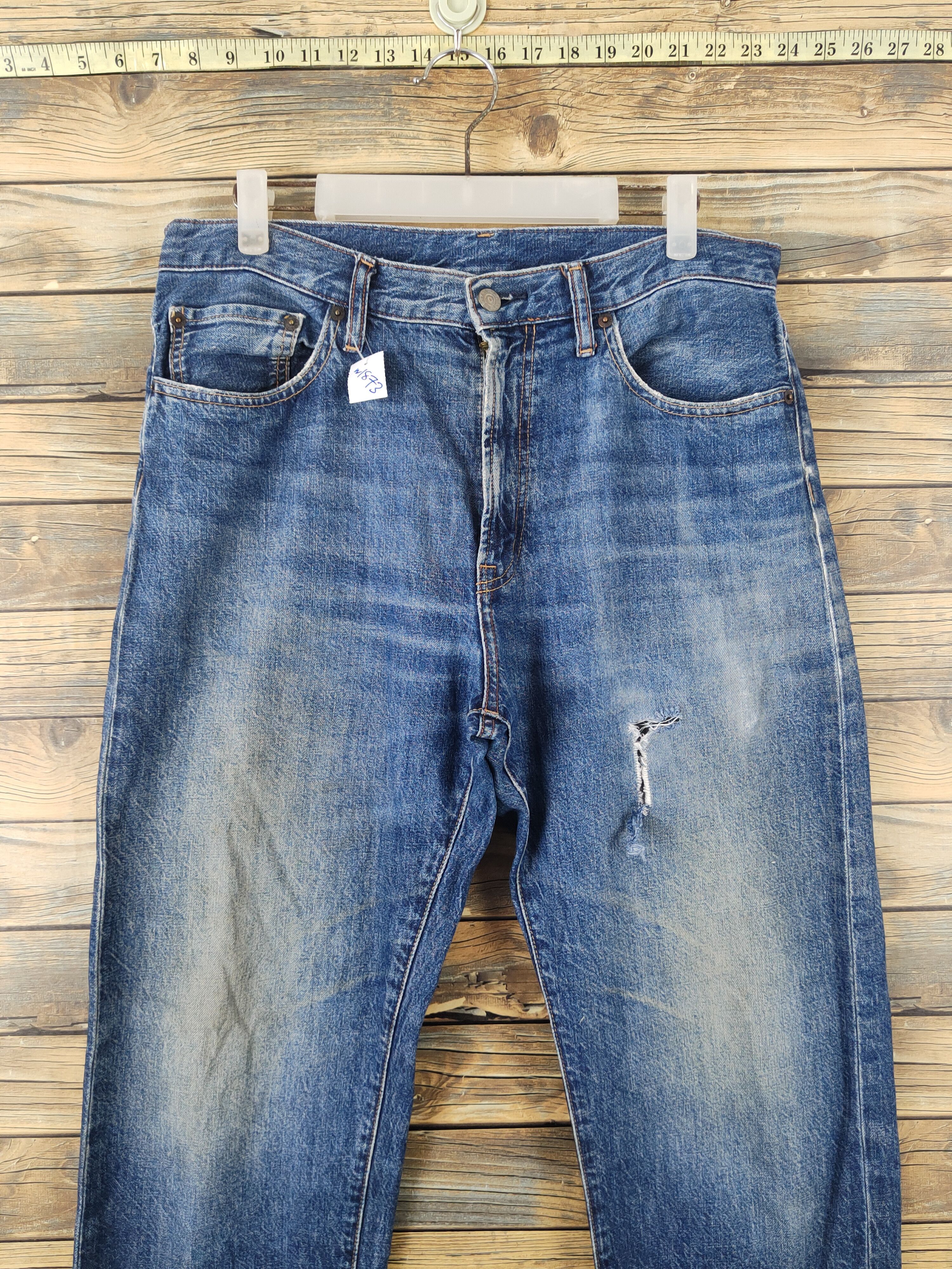 GU GU Dark Blue Distressed Ripped denim Jeans #W1873 Size US 33 - 2 Thumbnail
