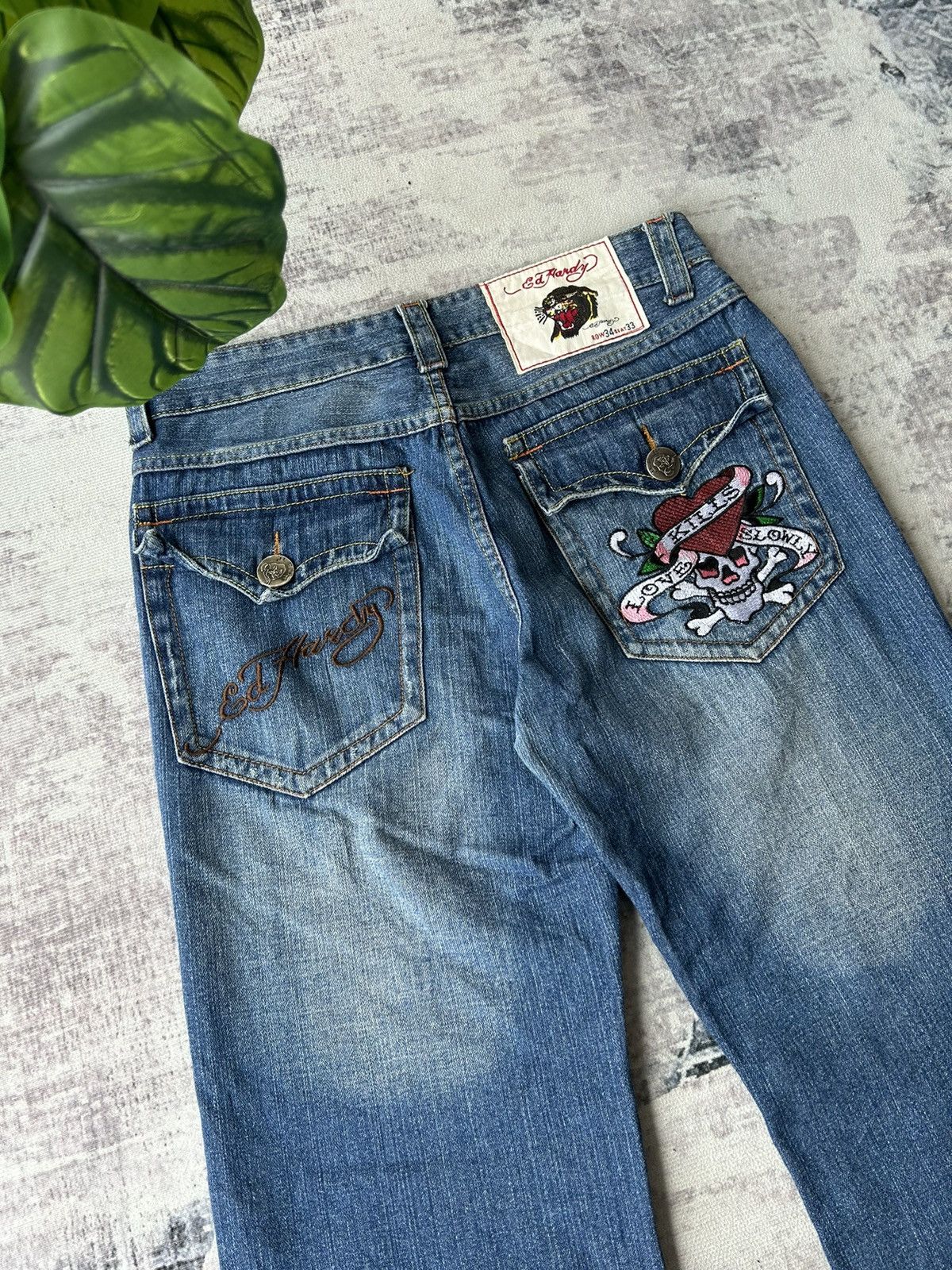 Image of Ed Hardy Embroidery Love Denim, Men's (Size 34)