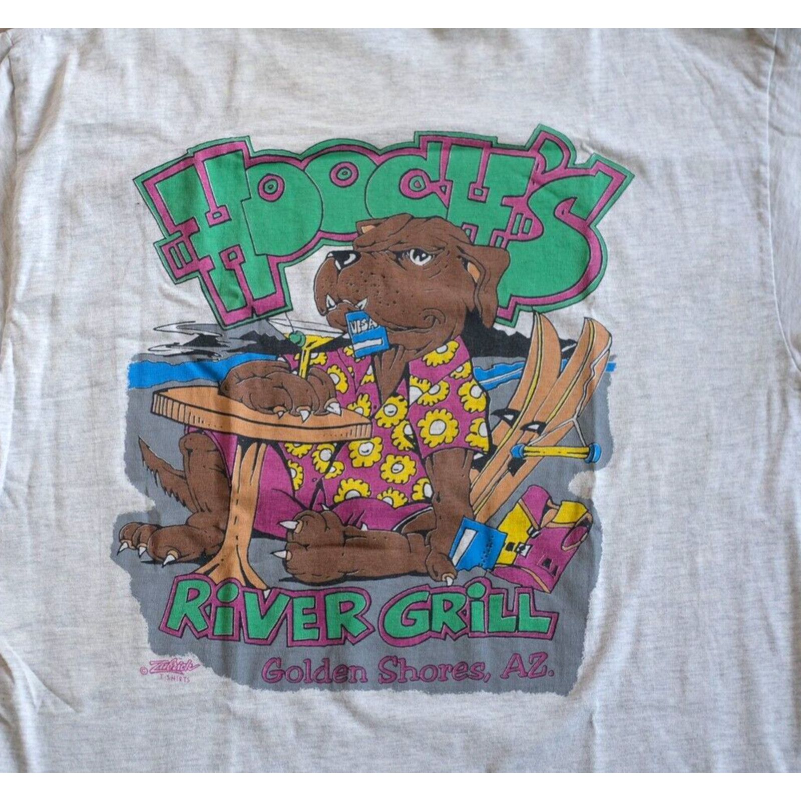 Hanes Vintage 1990s Hooch's River Grill T-Shirt XL Faded Gray Size US L / EU 52-54 / 3 - 1 Thumbnail