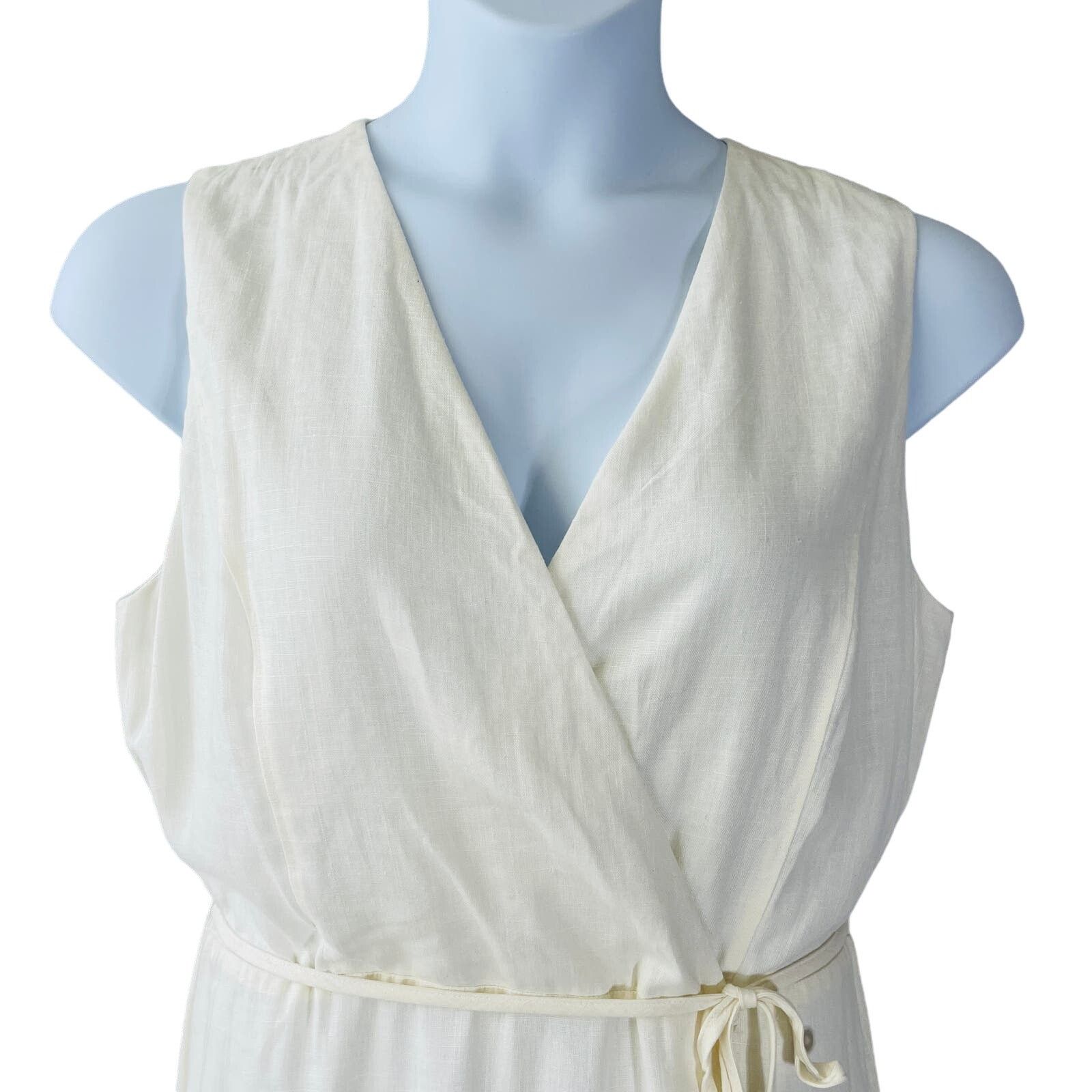 DKNY DKNY Linen Blend Faux Wrap Midi Dress with Tie Belt Size 12 Size XL / US 12-14 / IT 48-50 - 2 Thumbnail