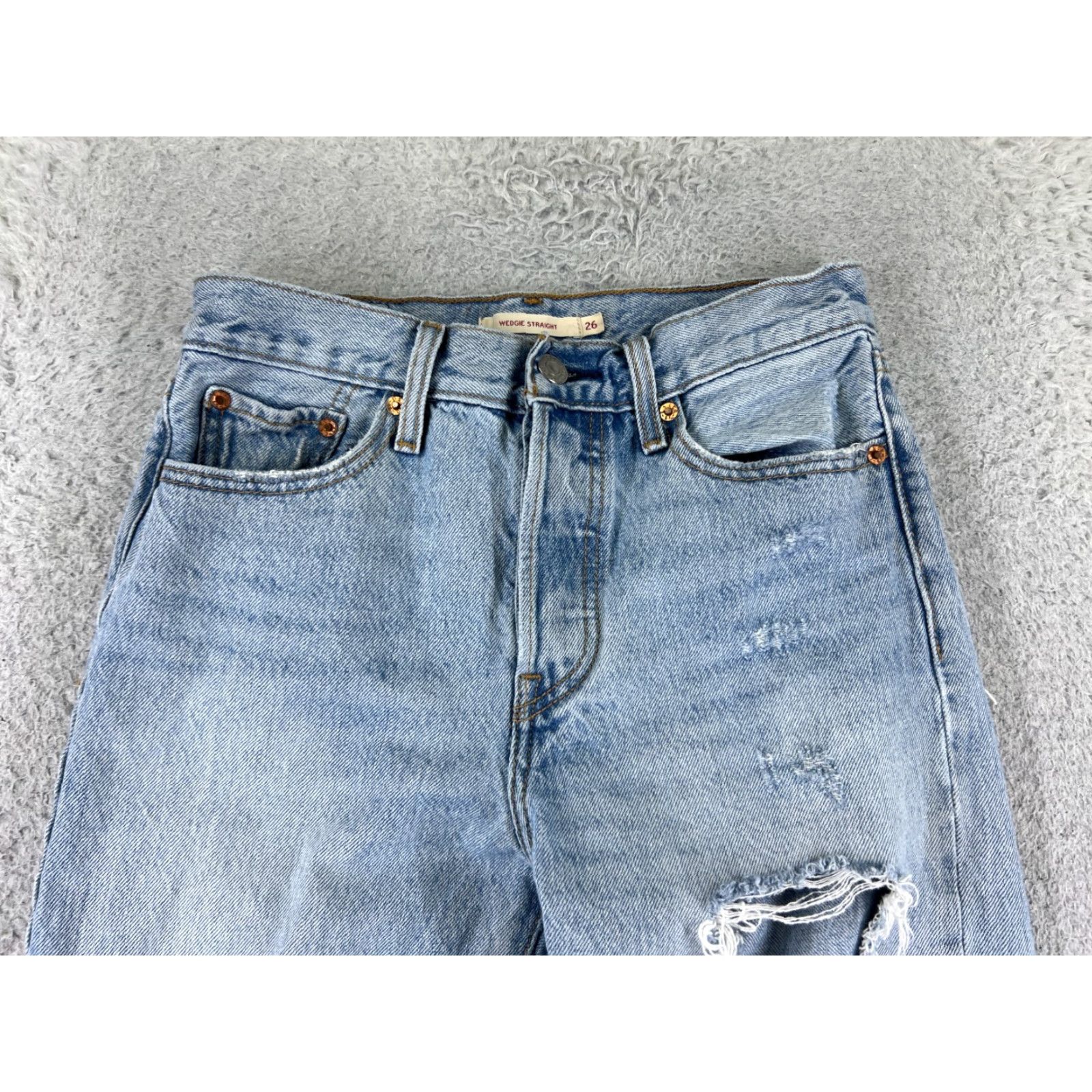 Levi's Levi's Jeans Women Blue Denim Wedgie Fit 500 Series Straight Button 26 Regular 5-Pocket Distressed Vintage No N/A Size 26" / US 2 / IT 38 - 4 Thumbnail