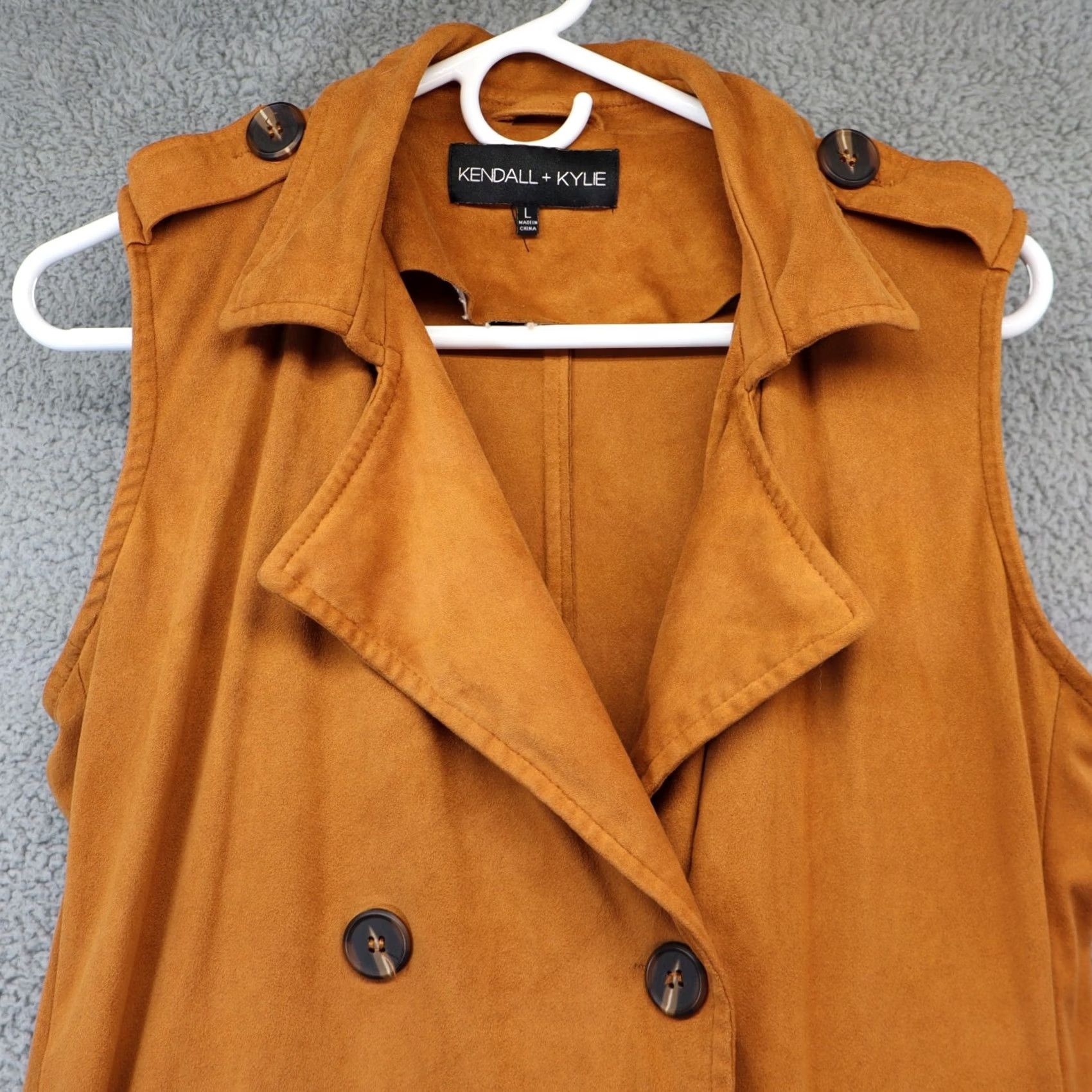 Vintage Kendall + Kylie Women Long Jacket Vest Orange Velour Button L Size L / US 10 / IT 46 - 2 Thumbnail