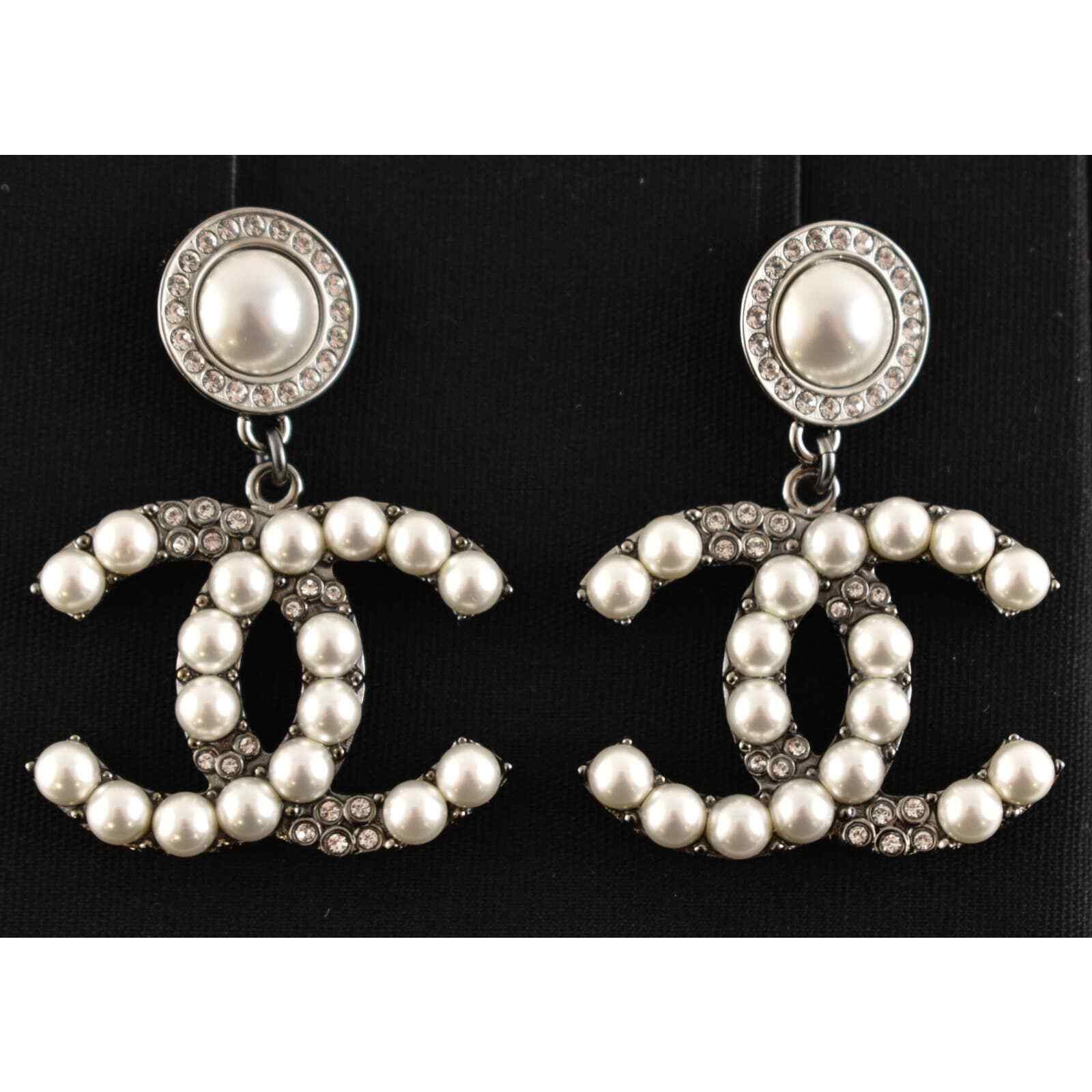 Chanel Chanel Ruthenium Pearl Large Dangle Drop Statement Earrings Size ONE SIZE - 1 Thumbnail