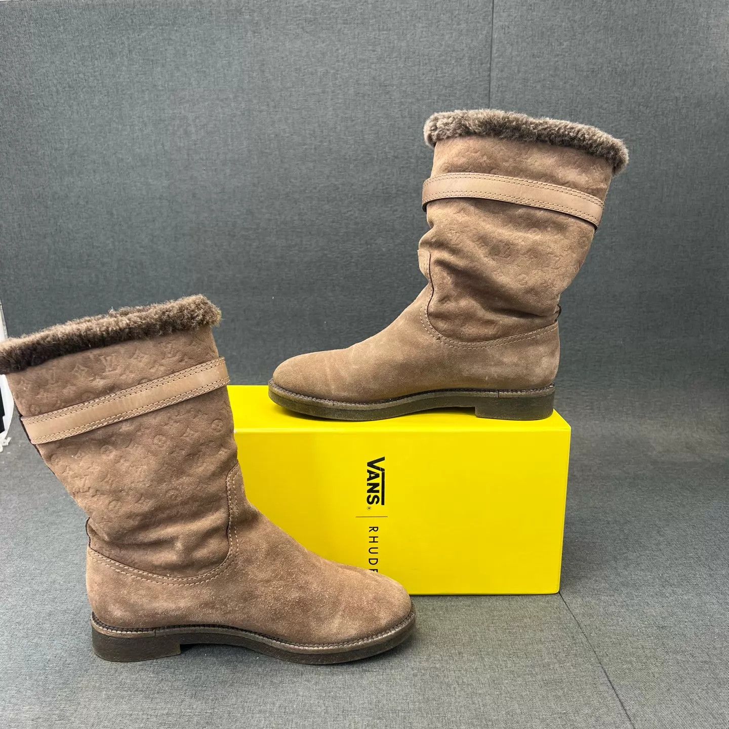 Louis Vuitton LV Wool-Embossed Mid-Calf Boots 35.5 Worn Few Times w/Box Size US 5 / IT 35 - 3 Thumbnail