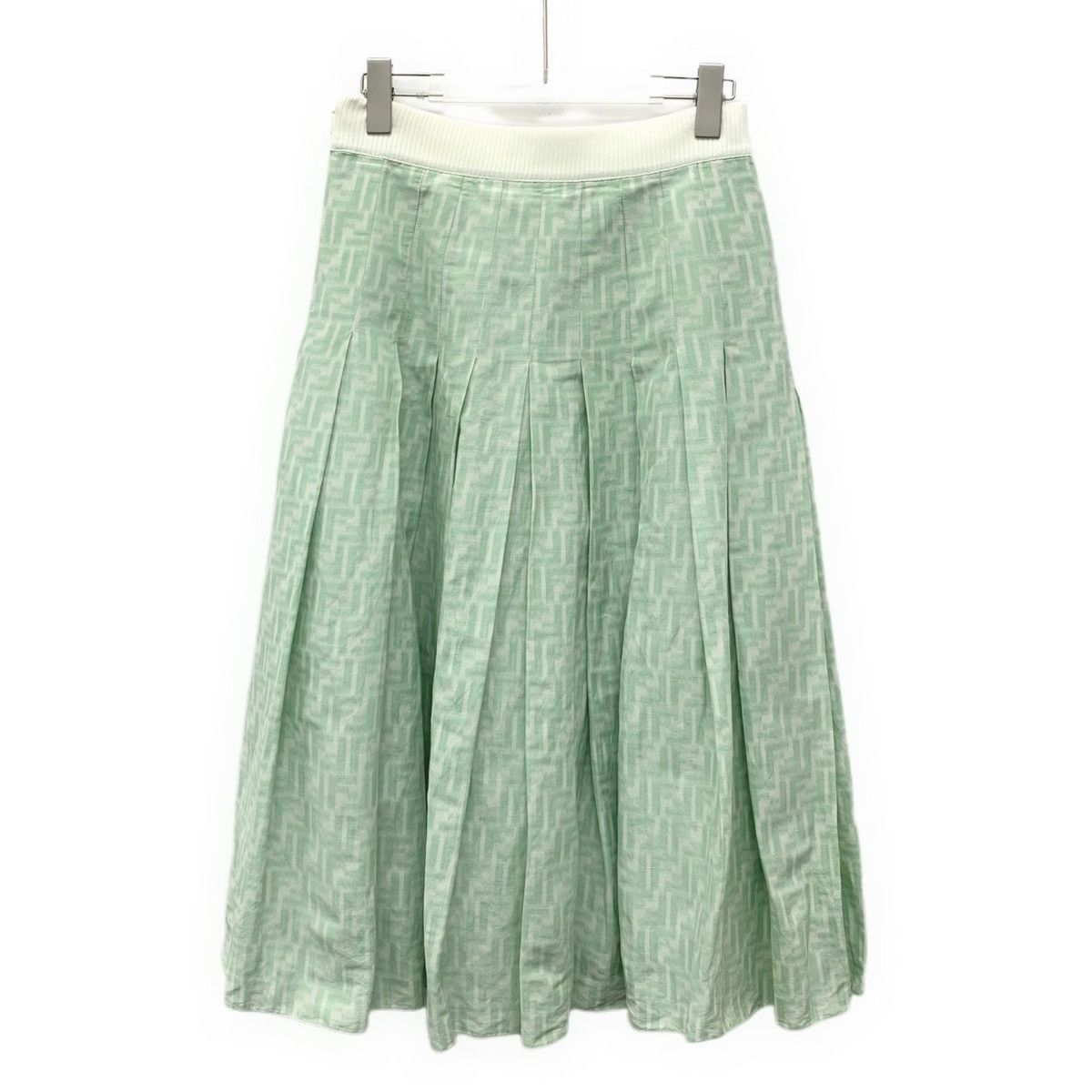 Fendi Fendi Green All-over FF Print Linen Pleated Long Skirt K26WX Size 28" / US 6 / IT 42 - 2 Thumbnail