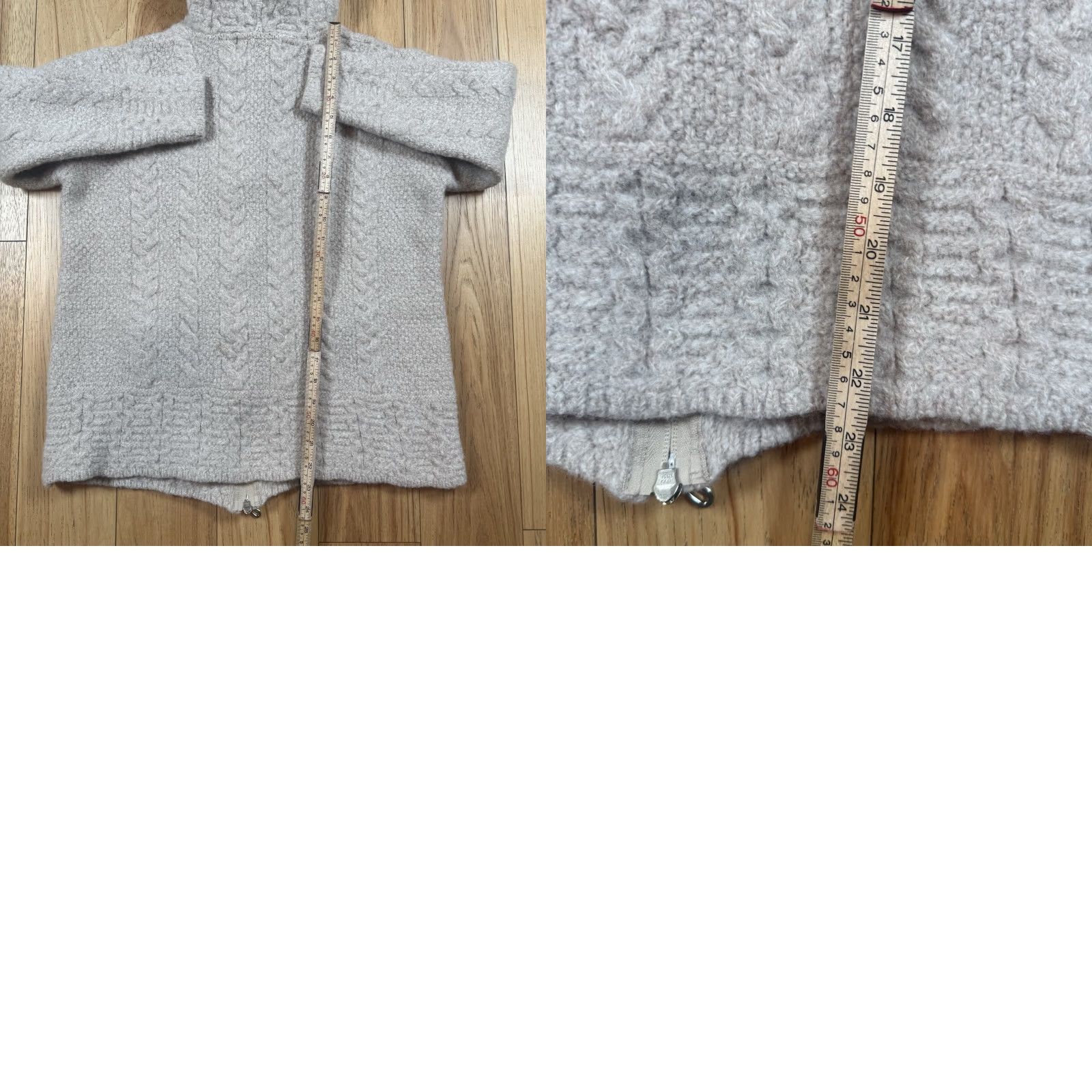Vintage Aran Crafts Sweater Women XL Full Zip Hooded Chunky-Knit Wool Beige Ireland Merino Wool Chest Measurements Included Size XL / US 12-14 / IT 48-50 - 8 Thumbnail