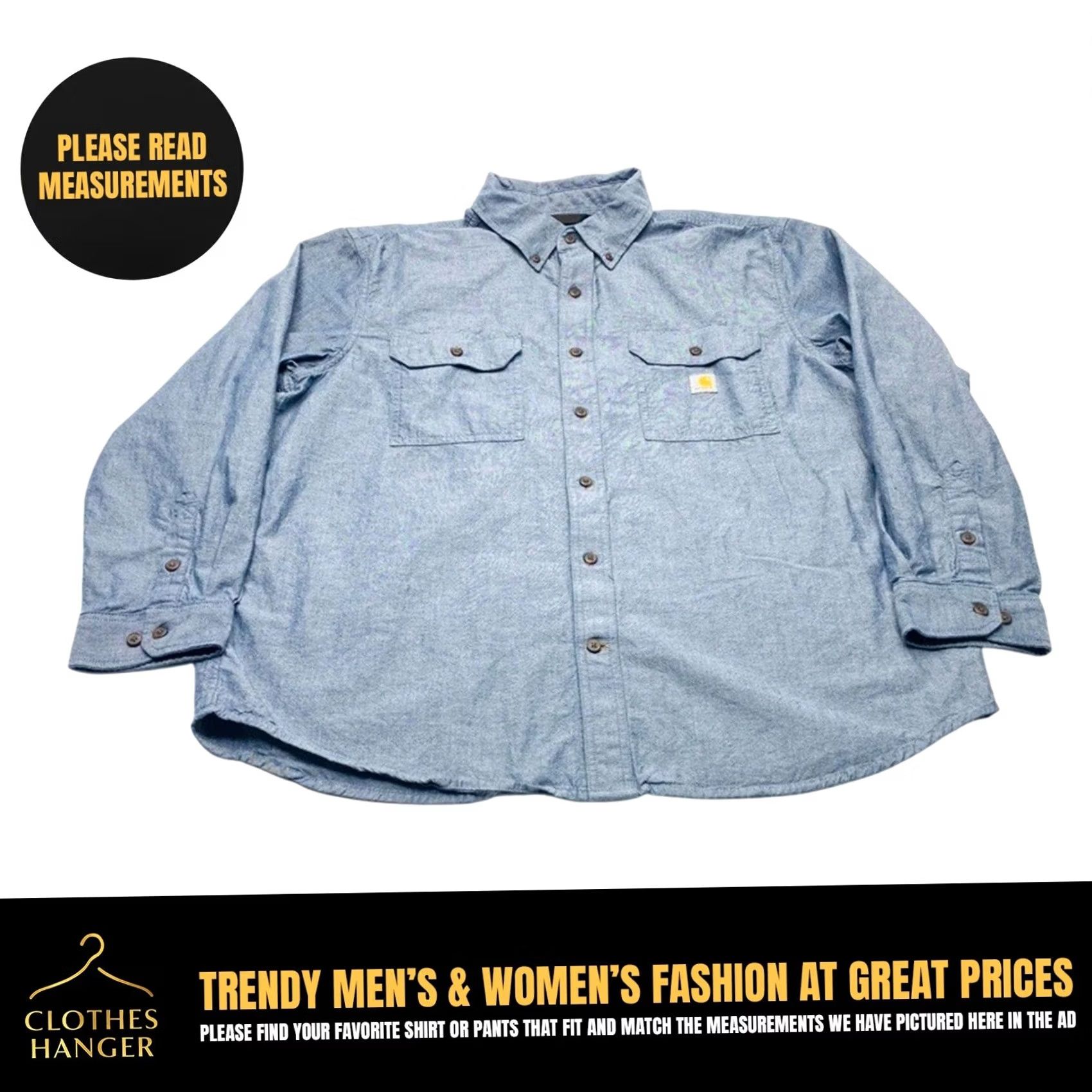 Carhartt Carhartt Shirt Mens XL Blue Chambray Midweight Button-Up Loose Fit Chest Pockets 8034 Size US XL / EU 56 / 4 - 2 Thumbnail