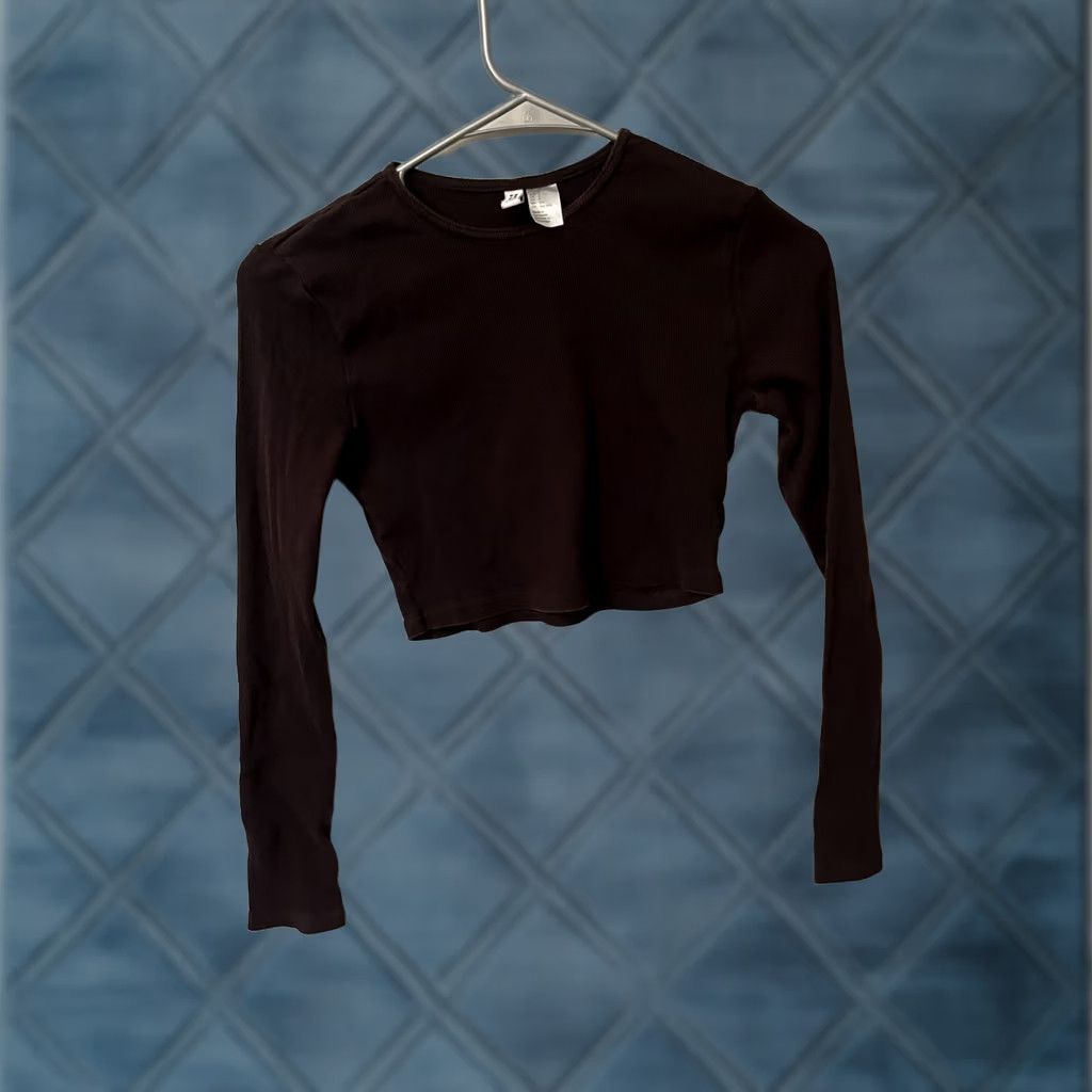 H&M H&M Divided Long Sleeve Cropped Brown Tee Shirt Women’s Size Small Size S / US 4 / IT 40 - 1 Thumbnail