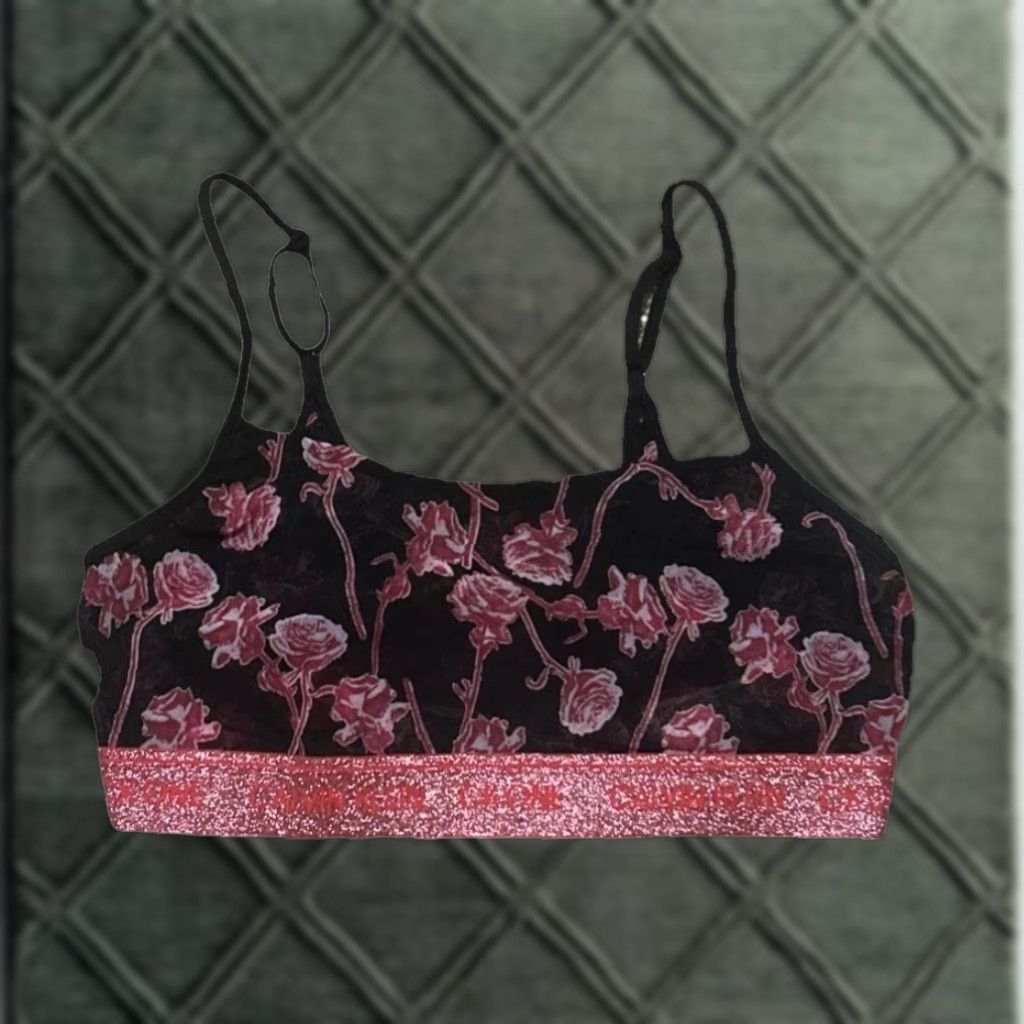 Calvin Klein Calvin Klein Bralette Bra S Unlined Adjustable Pullover Black Roses NWT Multicolor Floral Lightweight Sheer Strap Women XS-? Size ONE SIZE - 1 Thumbnail