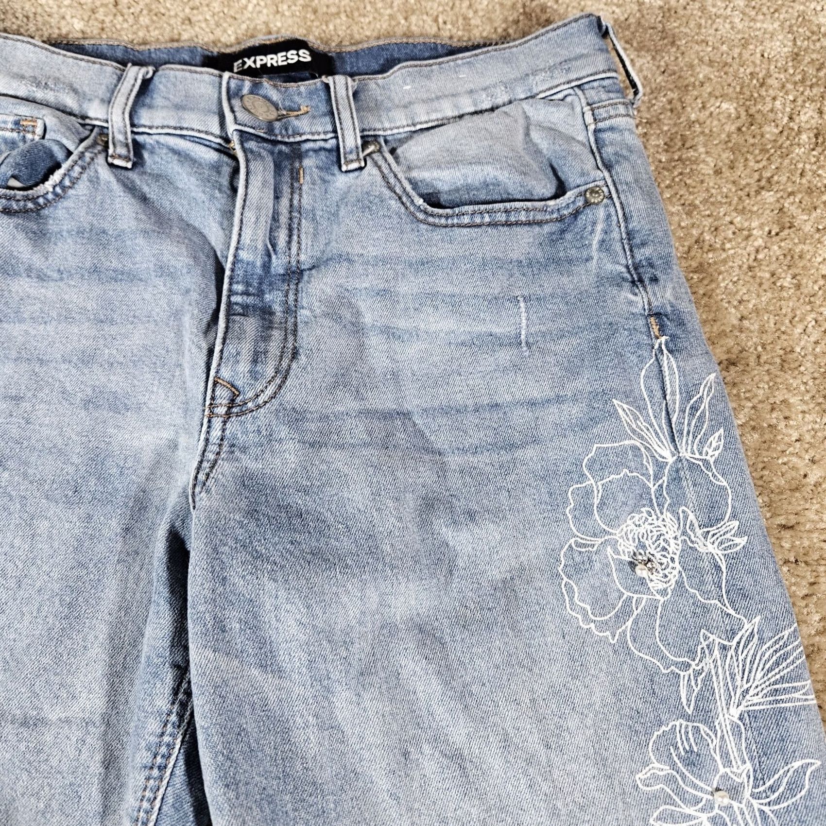 Express Express Jeans Womens 4 Skinny High Rise Button Fly Distressed Denim Blue Casual Slim - Women's Jeans Size 27" / US 4 / IT 40 - 3 Thumbnail