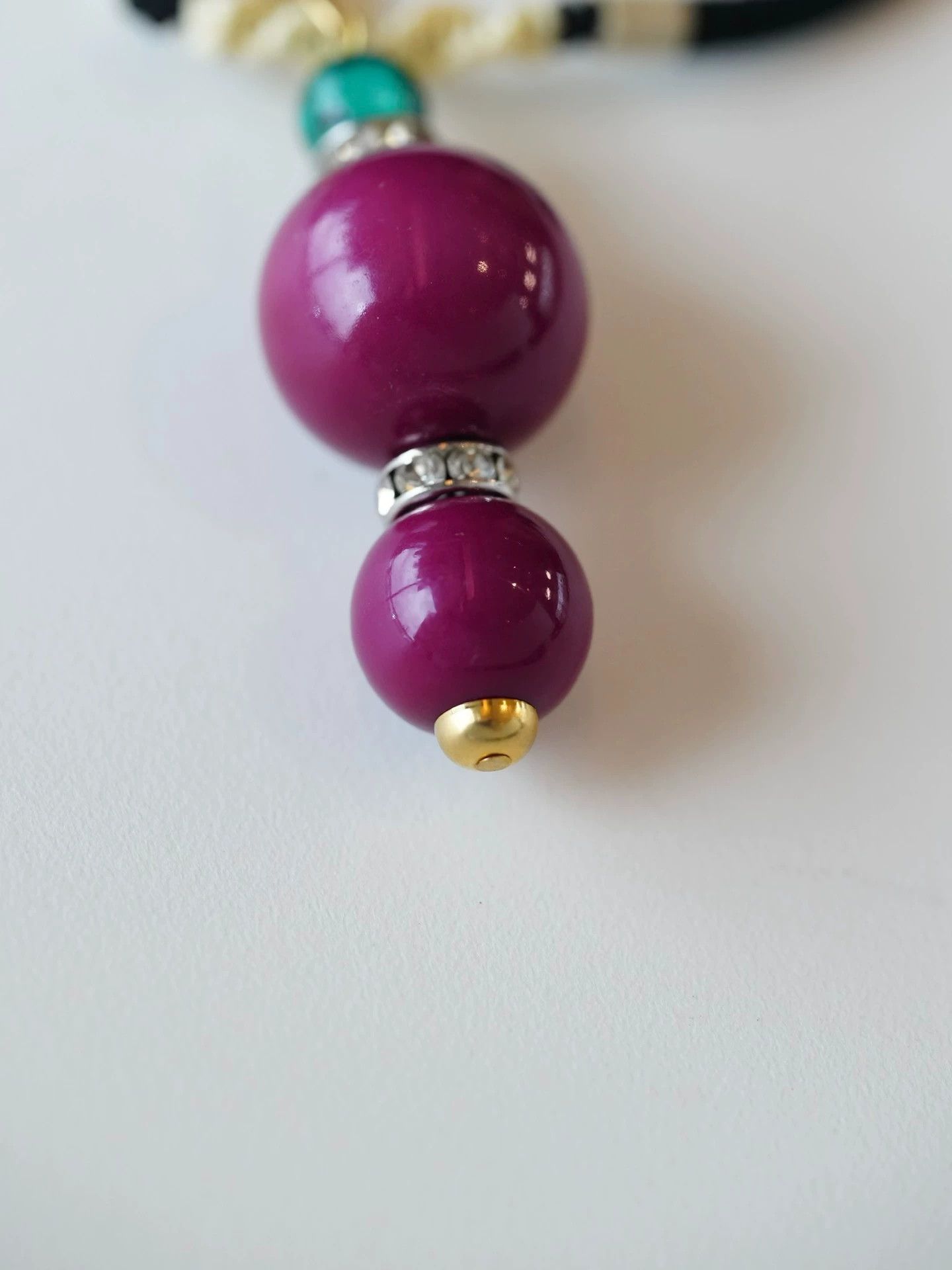 Yves Saint Laurent YSL Vintage Gourd Turquoise Amethyst Choker Black Braided Size ONE SIZE - 6 Thumbnail